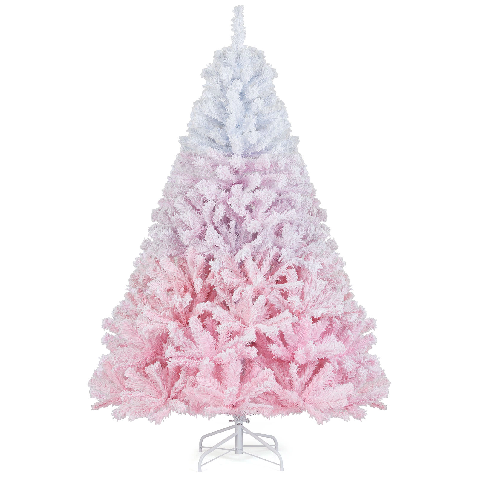 SUGIFT Gradient Flocked Artificial Christmas Tree with Folding Metal Stand 456 Branch Tips 6-ft White & Pink