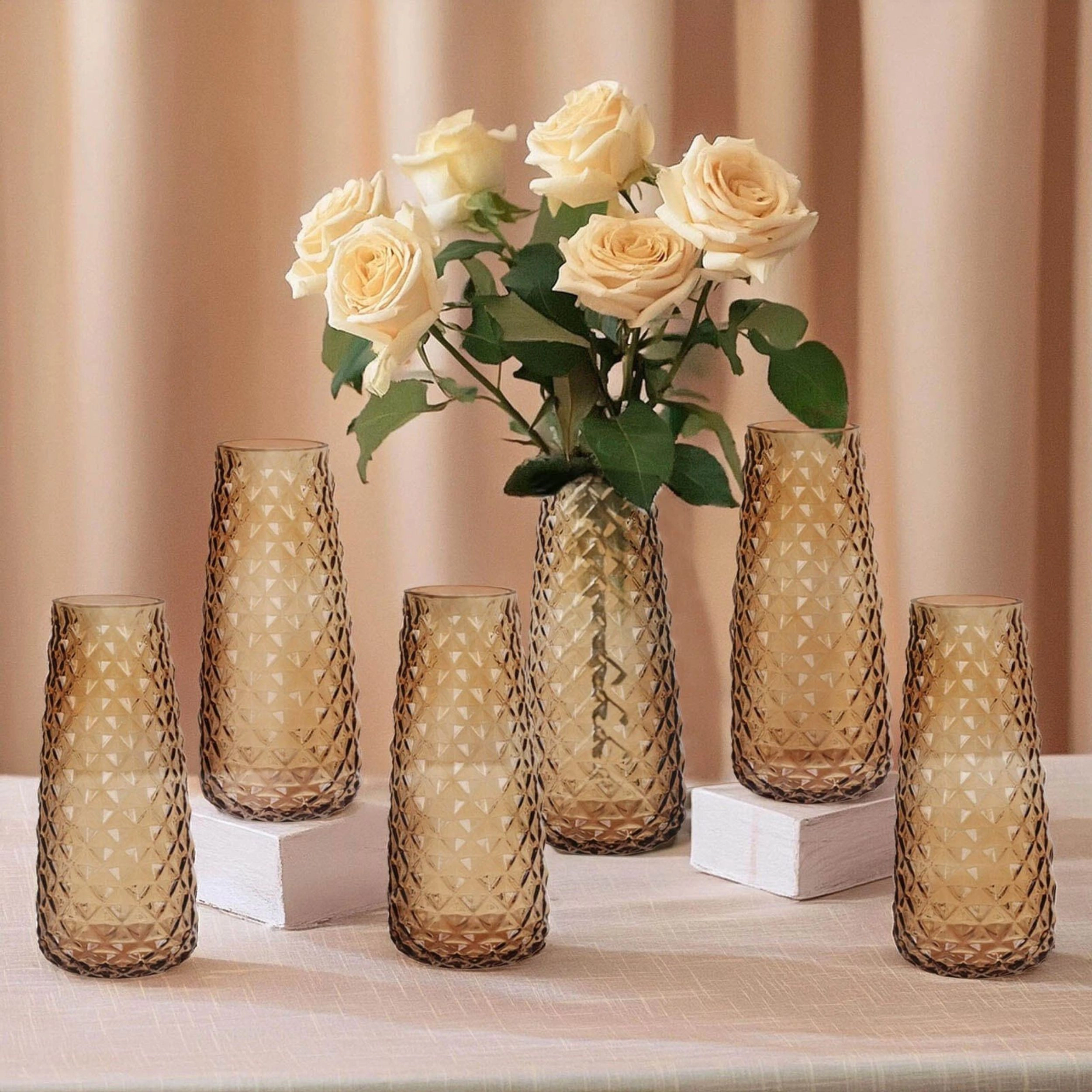 Home Collection Diamond Cut Glass Urn Flower Vases Pack of 6