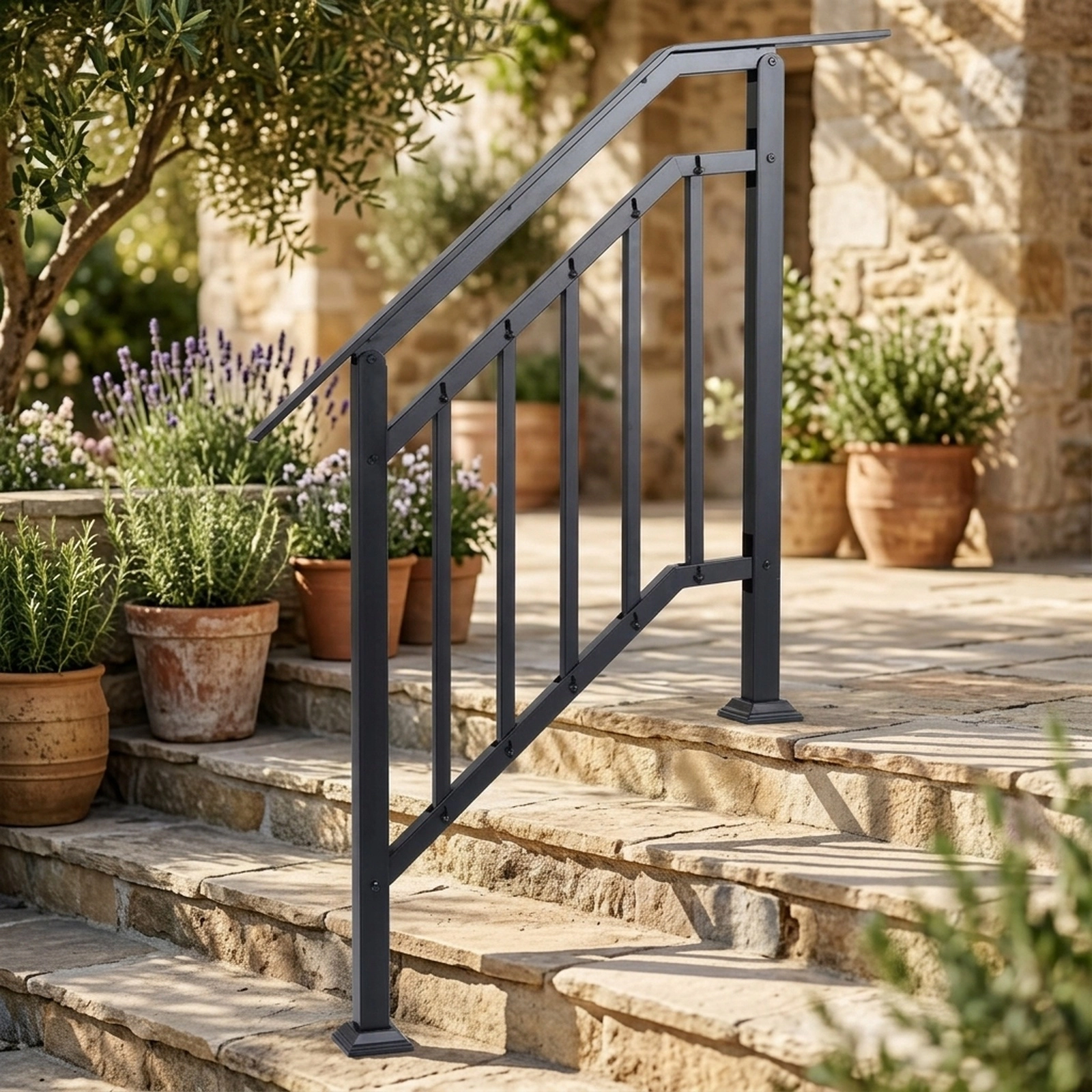 SUGIFT 2 Pack Adjustable Handrails for 3 Steps Garden Cart Entryways 330-lb Capacity Galvanized Cold Rolled Metal Black
