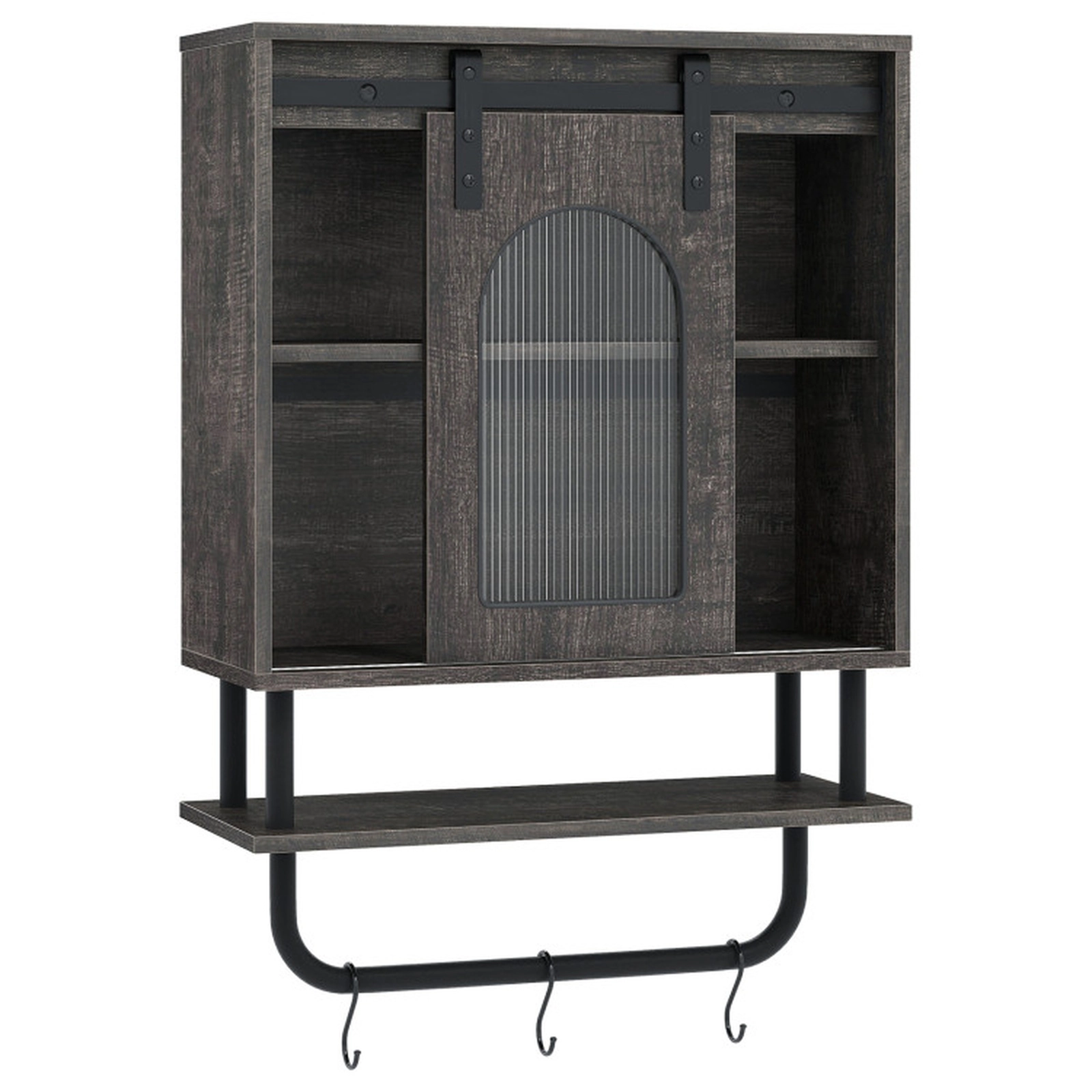 SUGIFT Barn Door Metal Bar 3 Hooks 3-Tier Wall Mount Bathroom Cabinet 20-in x 8-in x 27.5-in 66-lb Capacity Black