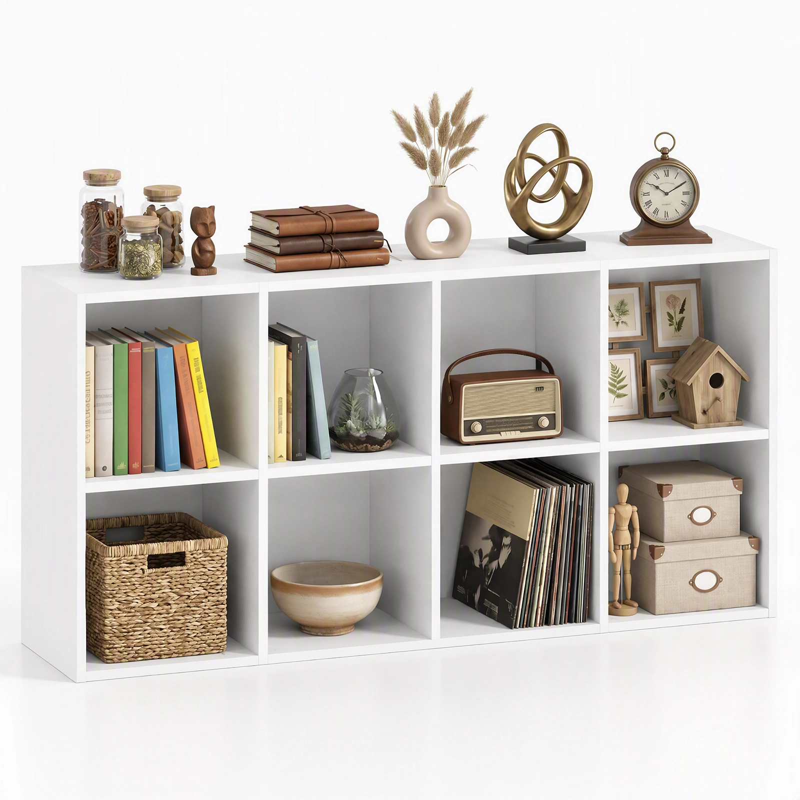 Costway 8-Cube Bookcase Bookshelf with 2 Anti-Tipping Kits Storage Organizer,Natural Natural