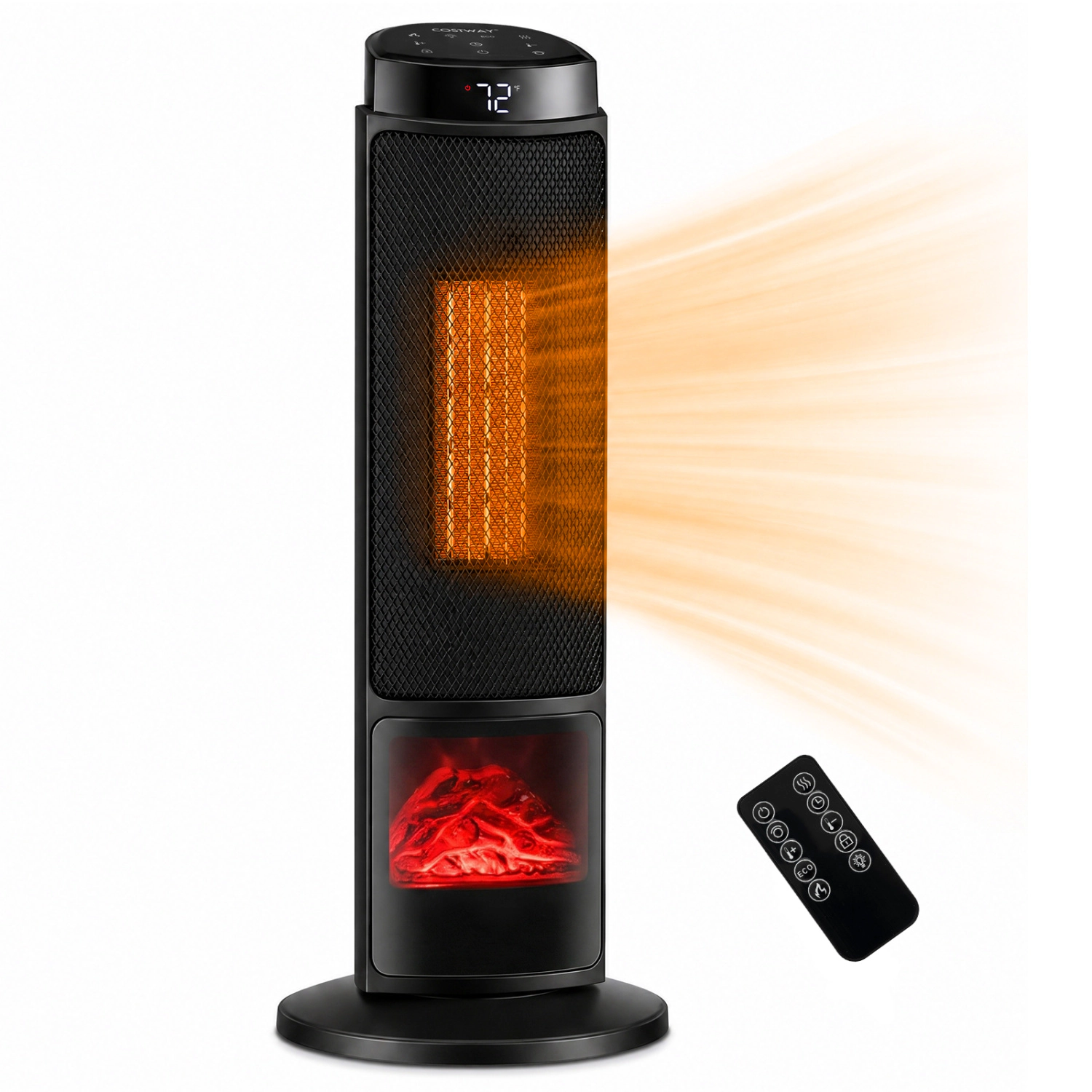 LJG 24 Inch 1500W PTC Ceramic Tower Space Heater with 7-Color Flame