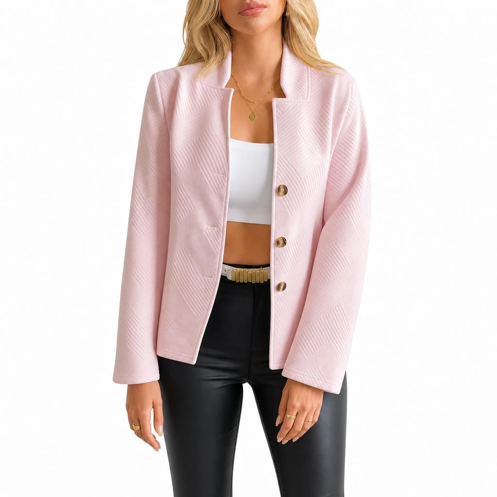 YesFashion Womens Blazers Long Sleeve Button Down Stand Collar Textured Business Casual Suit Jackets