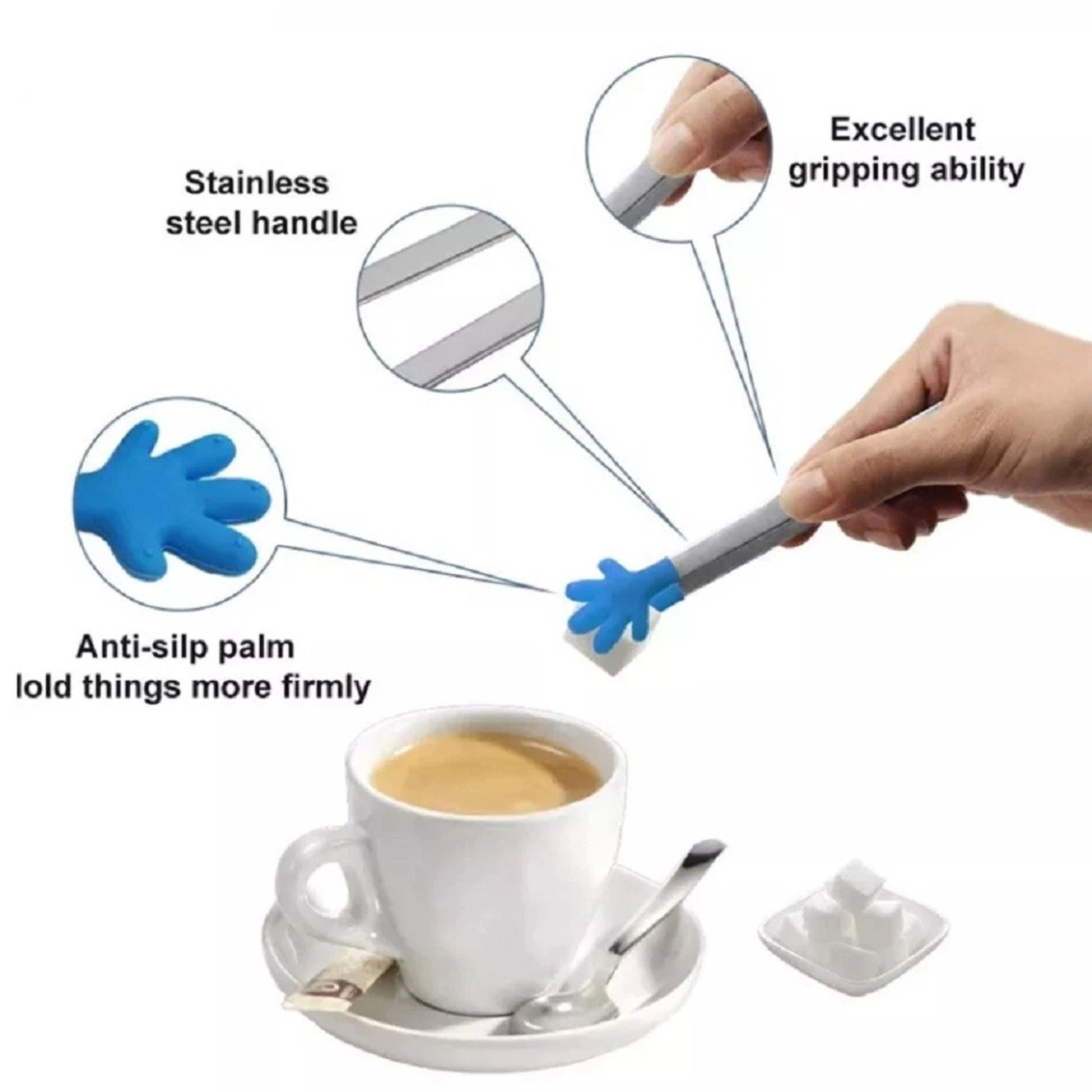 Home Collection Pack o 4, 5-Inch Silicone Mini Tongs Small Serving Sugar Cube Tongs