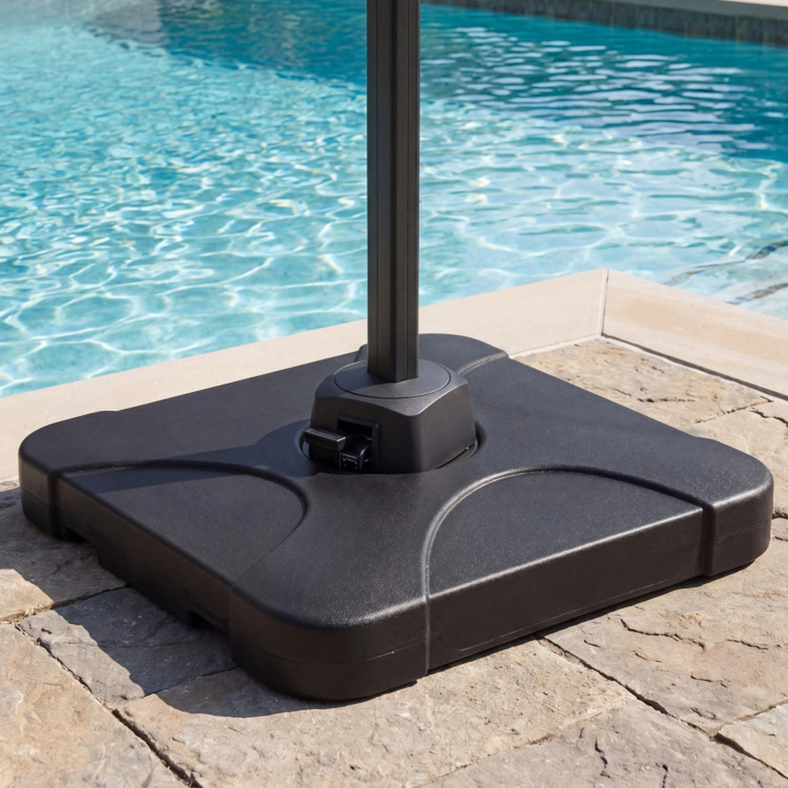 SUGIFT Black 242-lb Water and Sand Fillable Cross Cantilever Patio Umbrella Base Stand