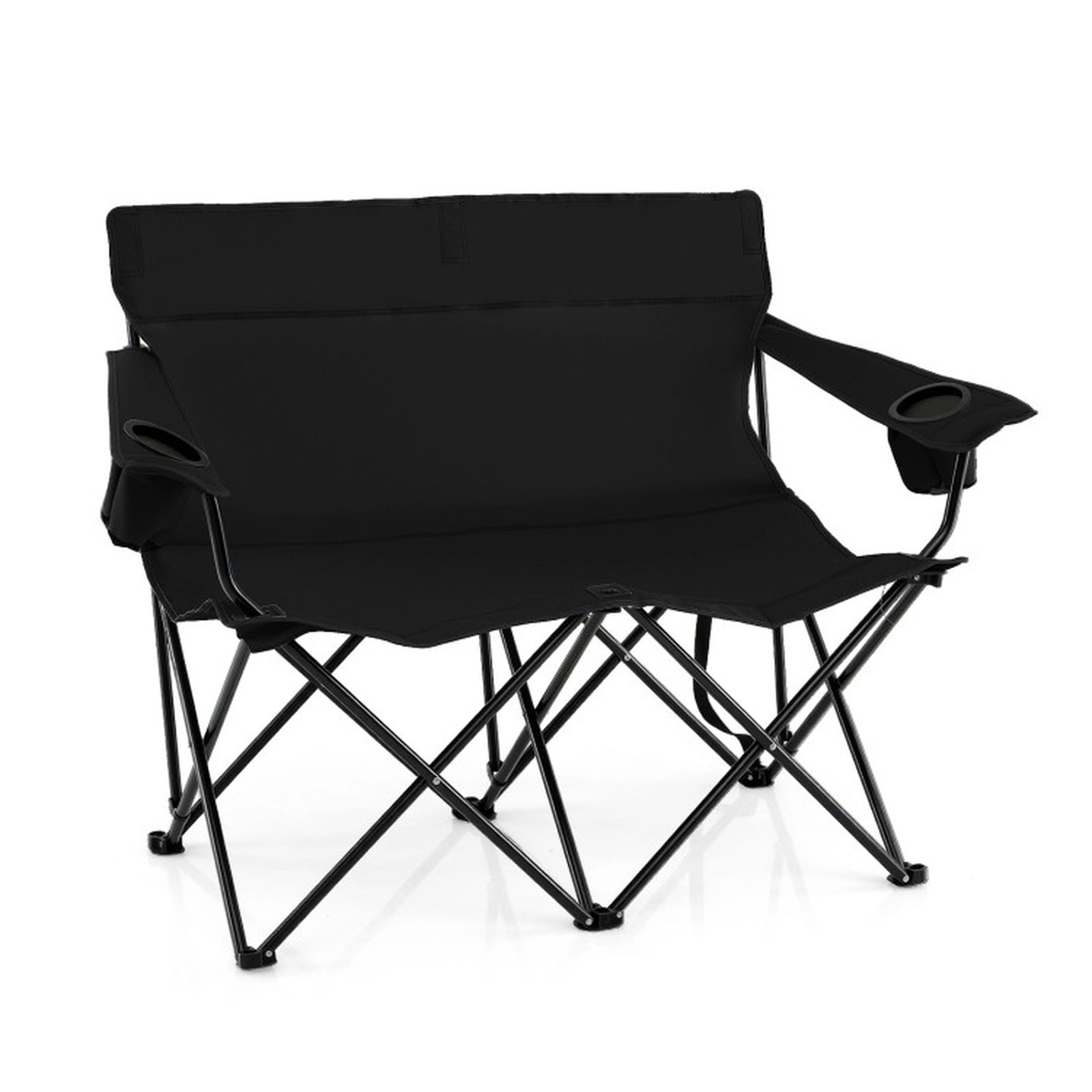 SUGIFT 2-Person Folding Loveseat Camping Chair 660-lb Capacity with Cup Holders 18-in Seat Height Blue Black Gray