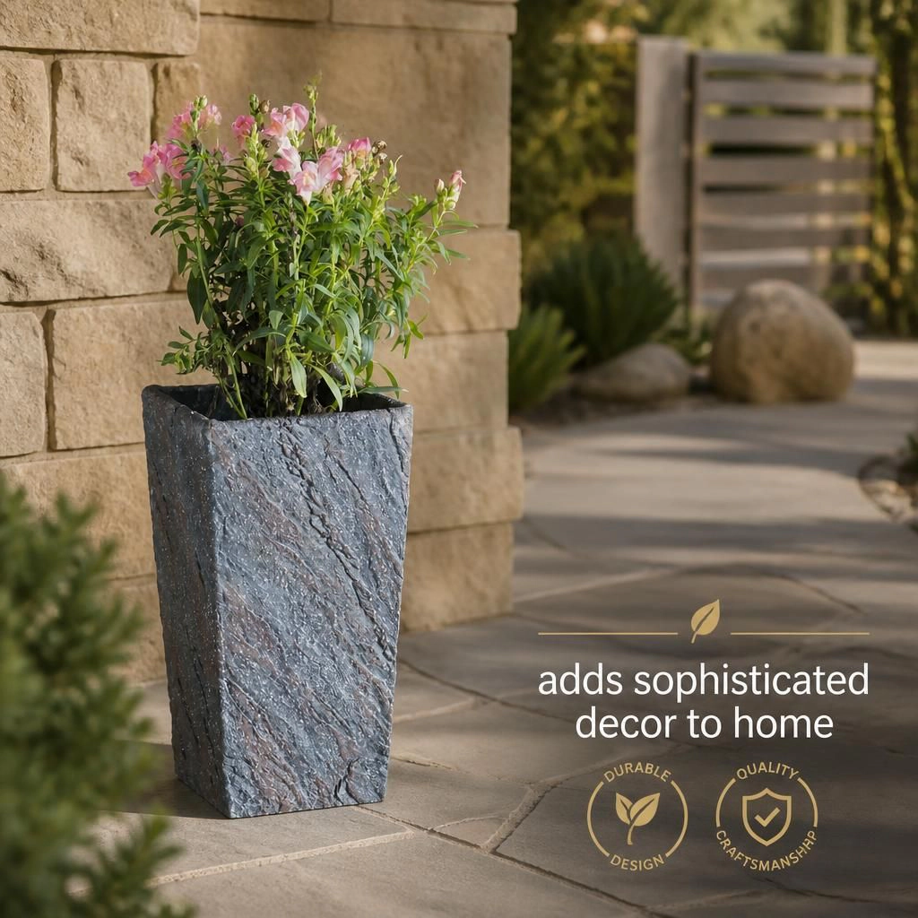 WOW PIONEER Tall Solid Cement Planter for Garden Patio Balcony Entryway Indoor Outdoor