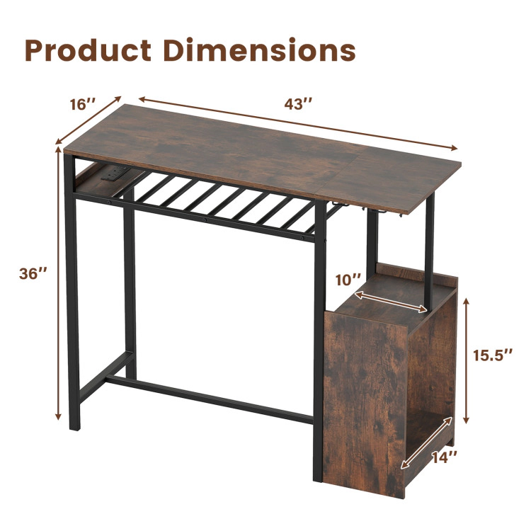 Hivvago Rectangular Bar Table With Charging Station And Led Light