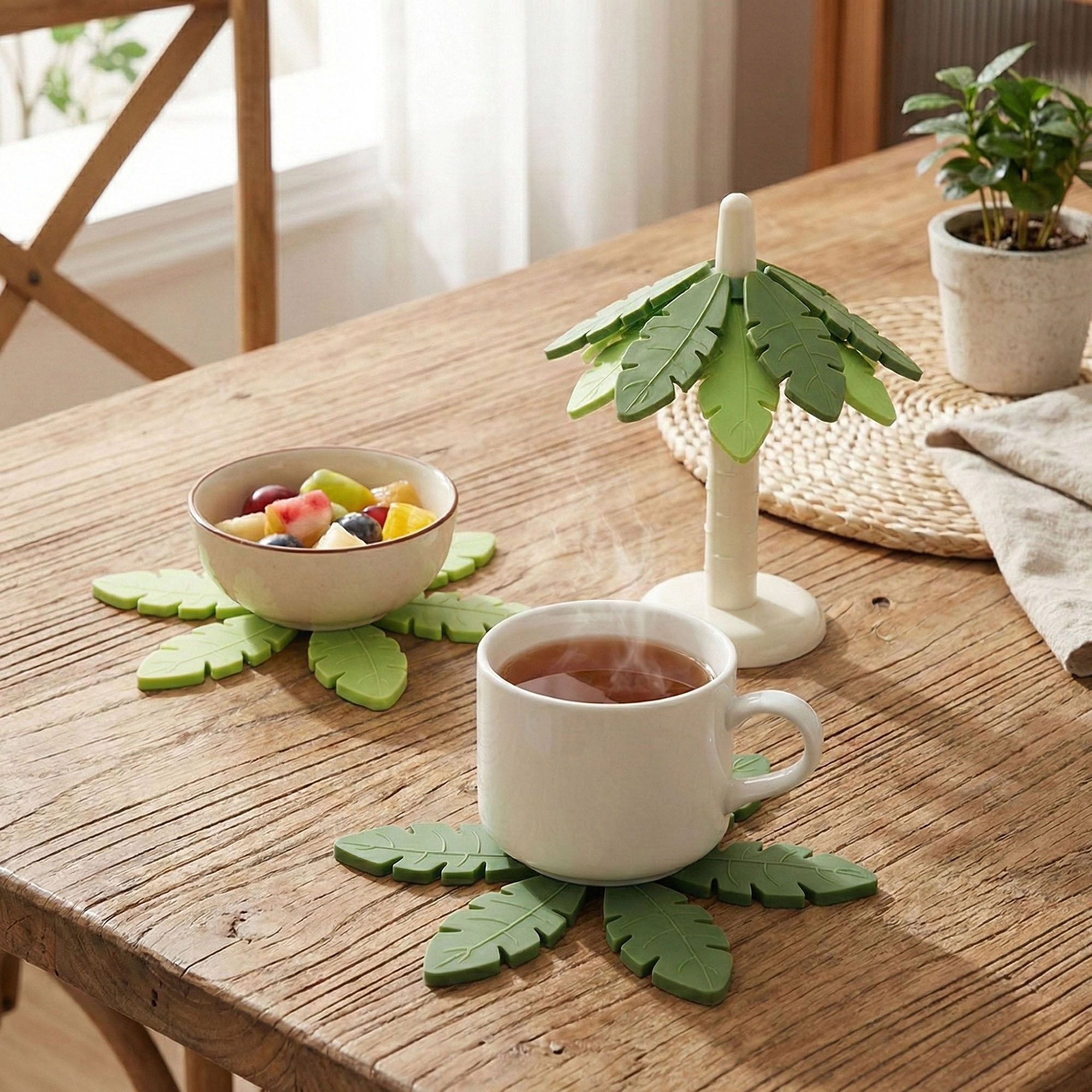 Alilang Unisex Palm Leaf Silicone Trivet Set Heat Resistant Non Slip Kitchen Pot Holders