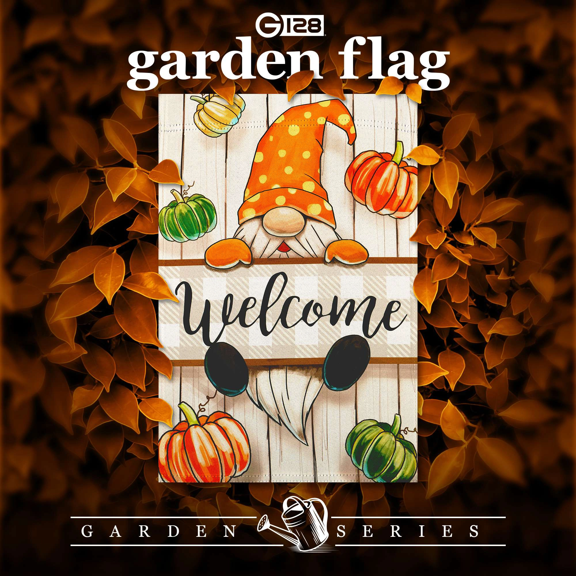 G128 Autumn Gnome Welcome Garden Flag 12x18 in Double-Sided Fall Yard Decoration