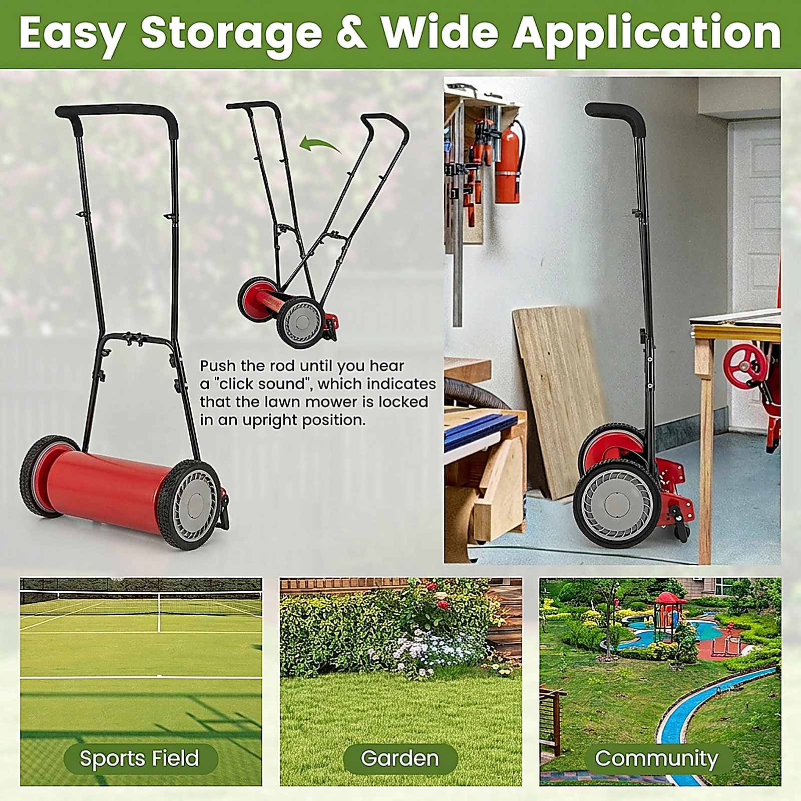 SUGIFT Red 16-in Manual Push Reel Lawn Mower with 5-Blade Cylinder 7-gal Bag and 10-in Non-Slip Wheels
