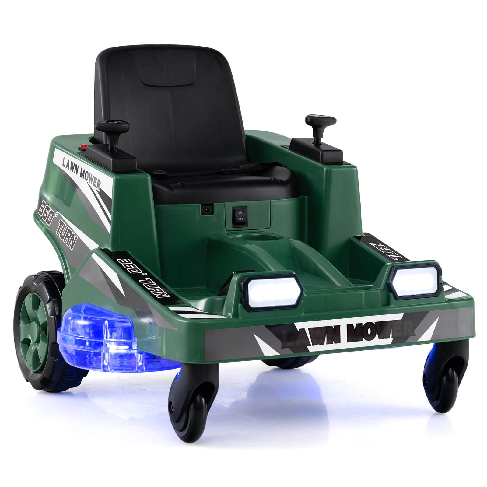 Costway 12V Ride on Lawn Mower with Dual Control Sticks LED Lights Twist Turn for Aged 3-8