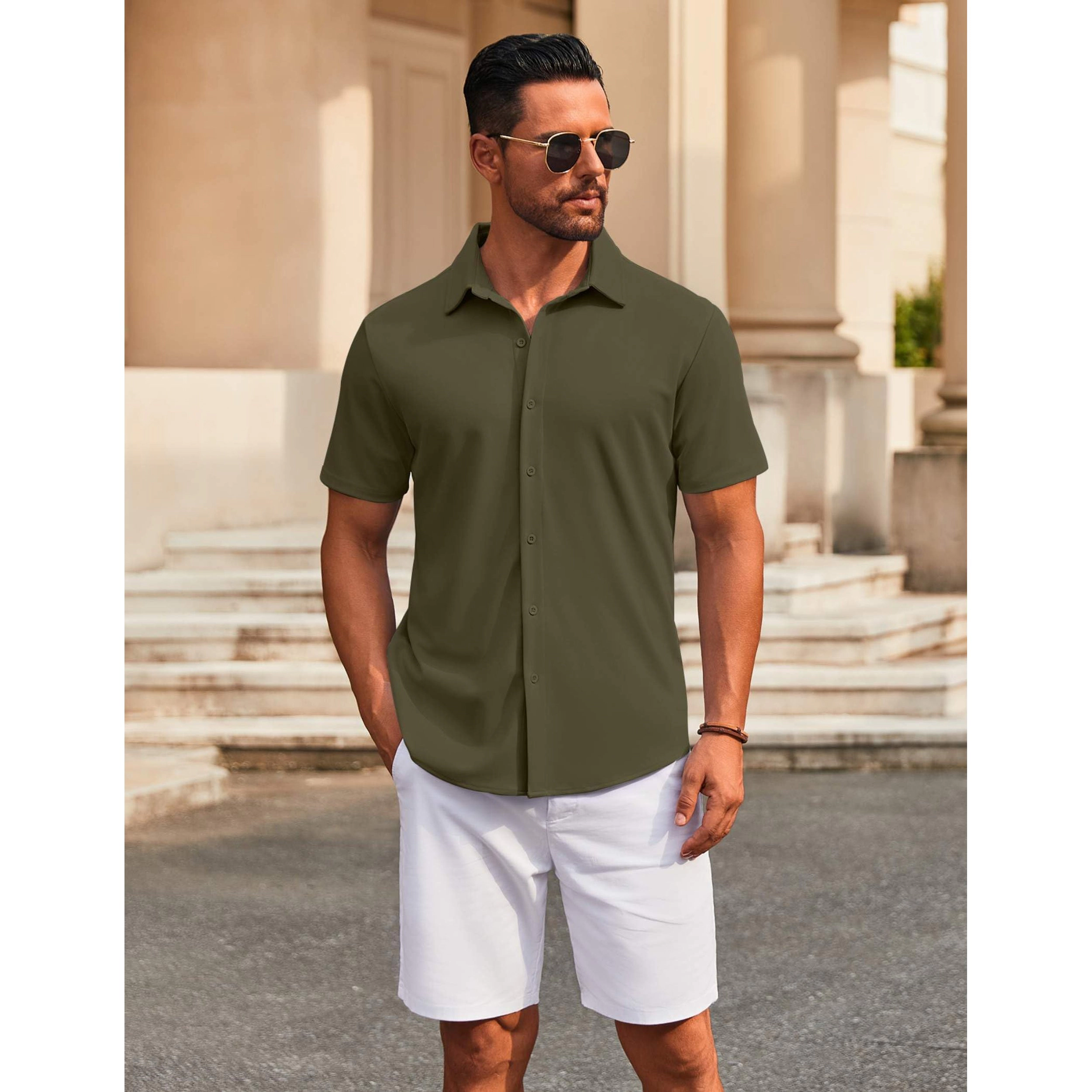 COOFANDY Men's Regular Fit Short Sleeve Button Front Shirt