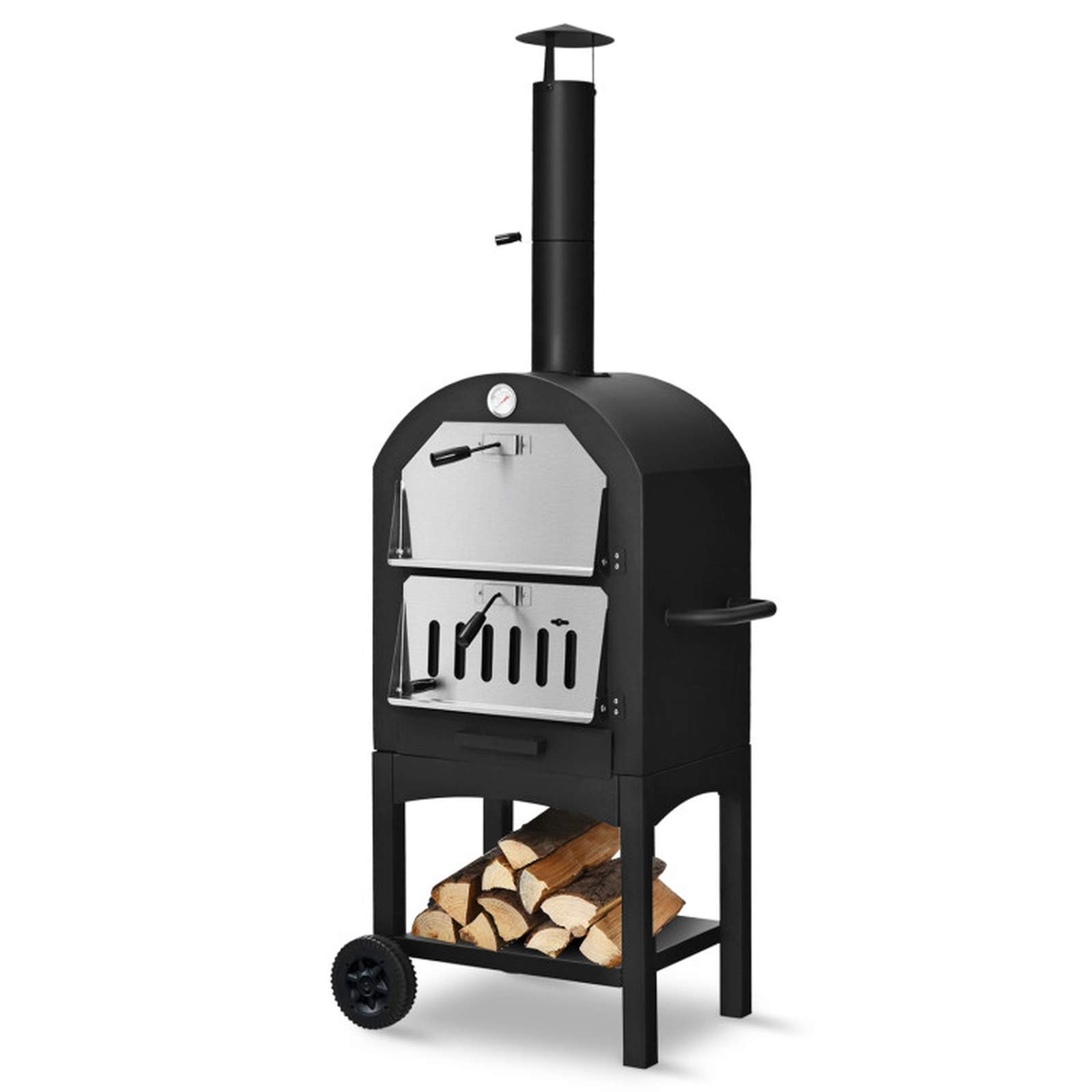SUGIFT Black Portable Outdoor Pizza Oven with 12-in Stone and Waterproof Cover 23.2-in W 18.1-in D 63.8-in H