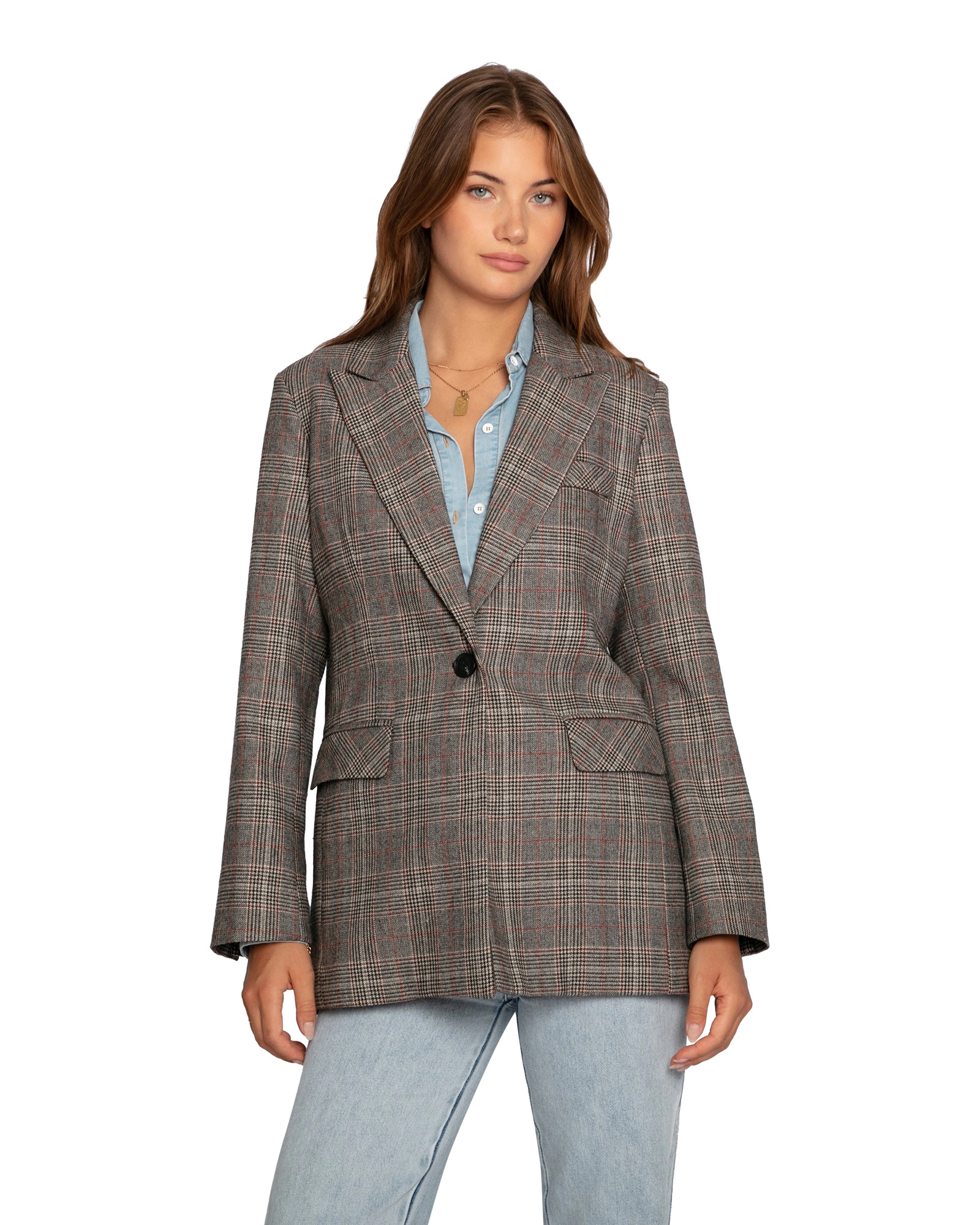 Belle & Bloom Paris Grid Single Breasted Blazer