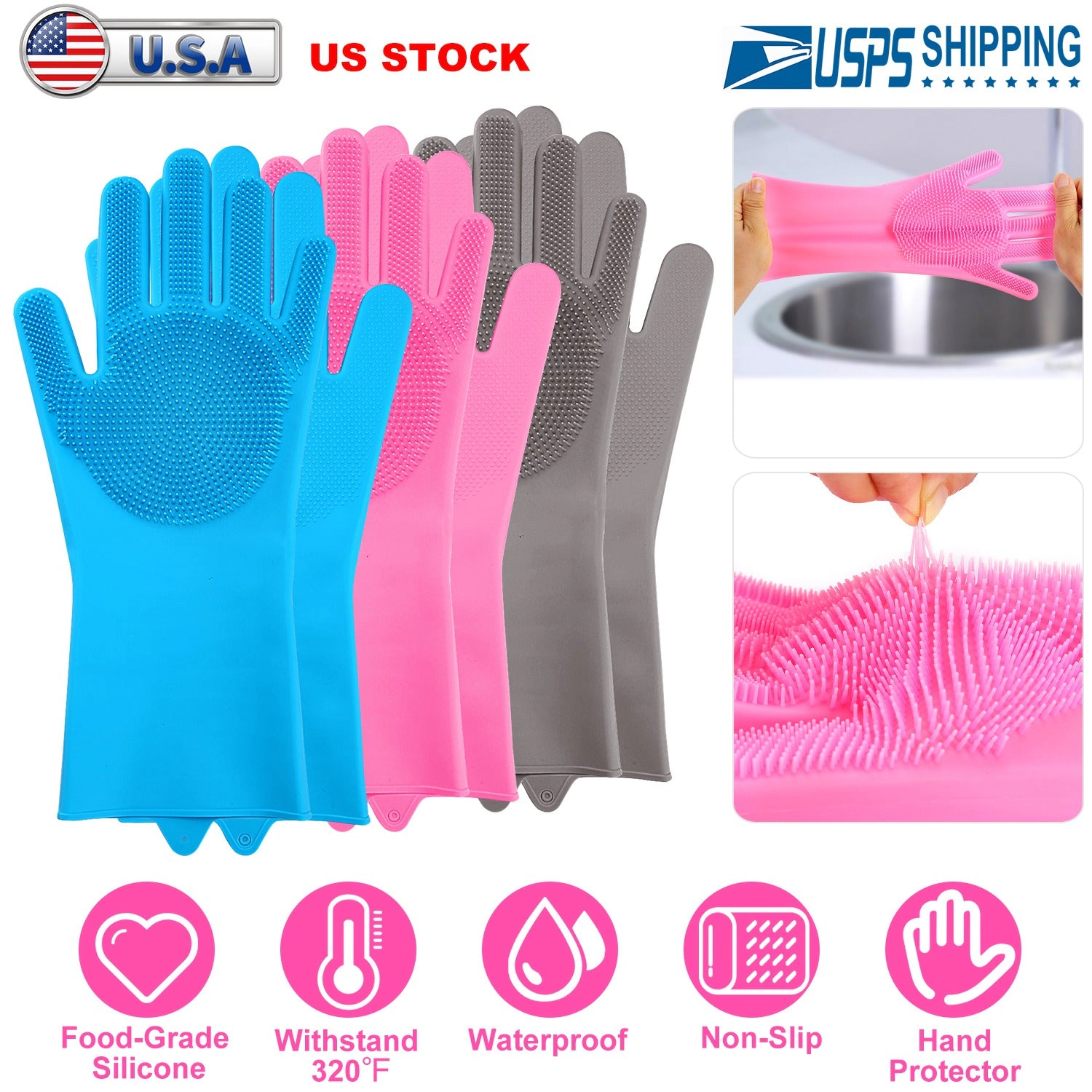 GBruno Silicone Dishwashing Gloves With Scrubber