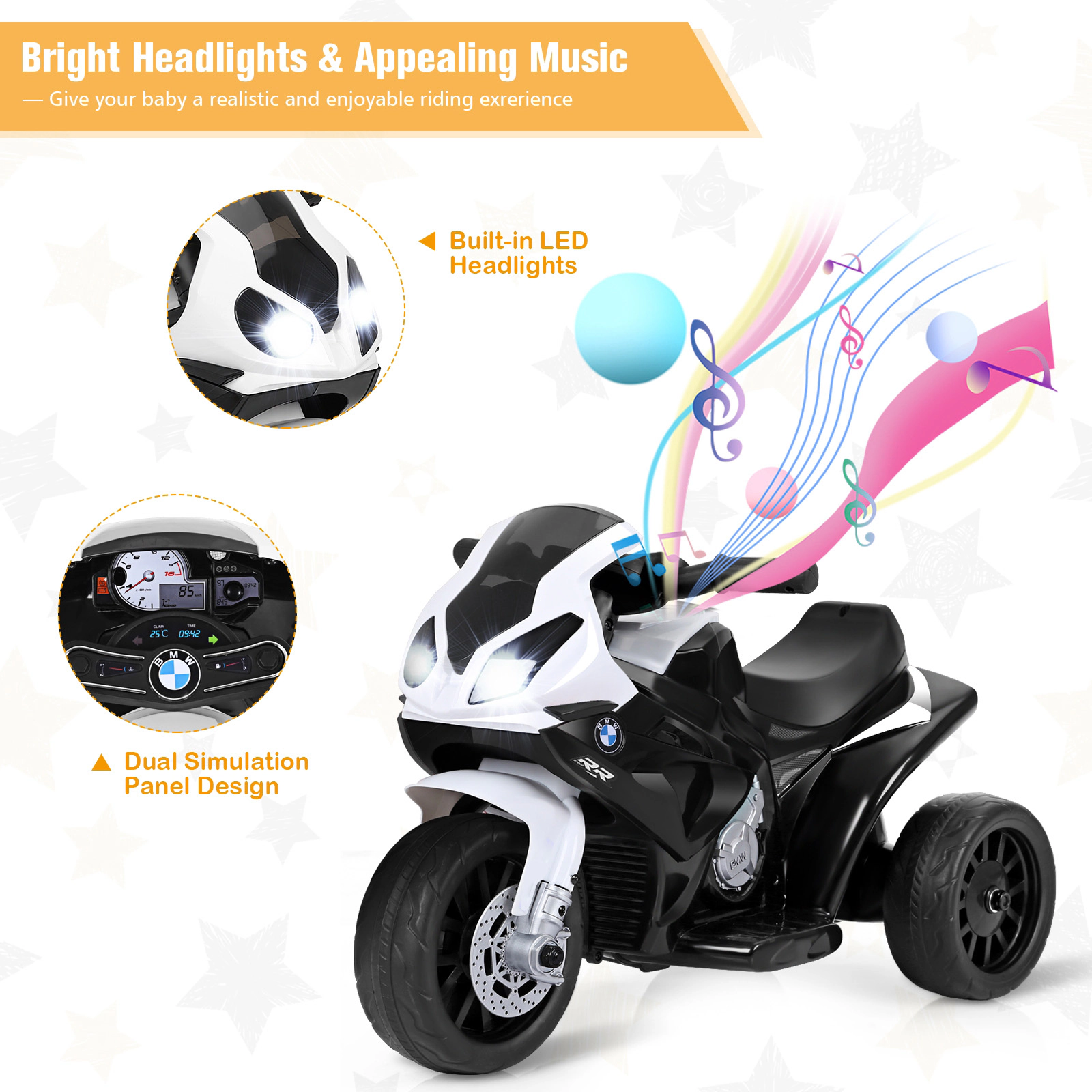 SUGIFT Foot Pedal Control 6V 3-Wheel Licensed Kids Electric Motorcycle Ride-On