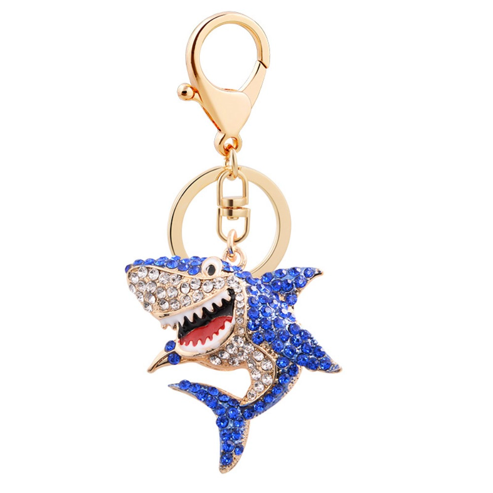 Wardrobe Whimsy Shark Key Keychains Women Girl Cute Shiny Rhinestone Keyring