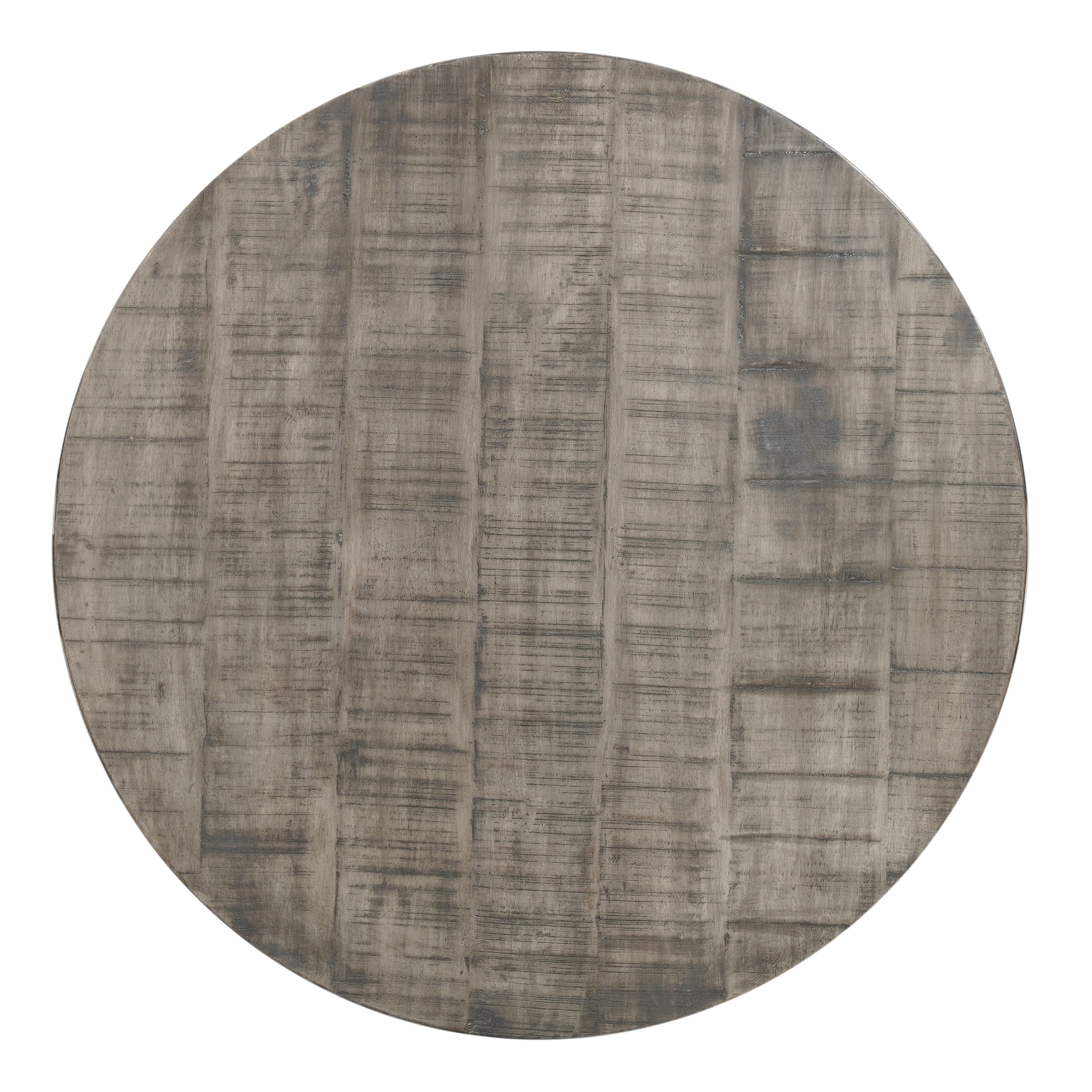 The Urban Port 36 Inch Round Coffee Table, Handcrafted Drum Shape, Mango Wood with Olive Gray Finish