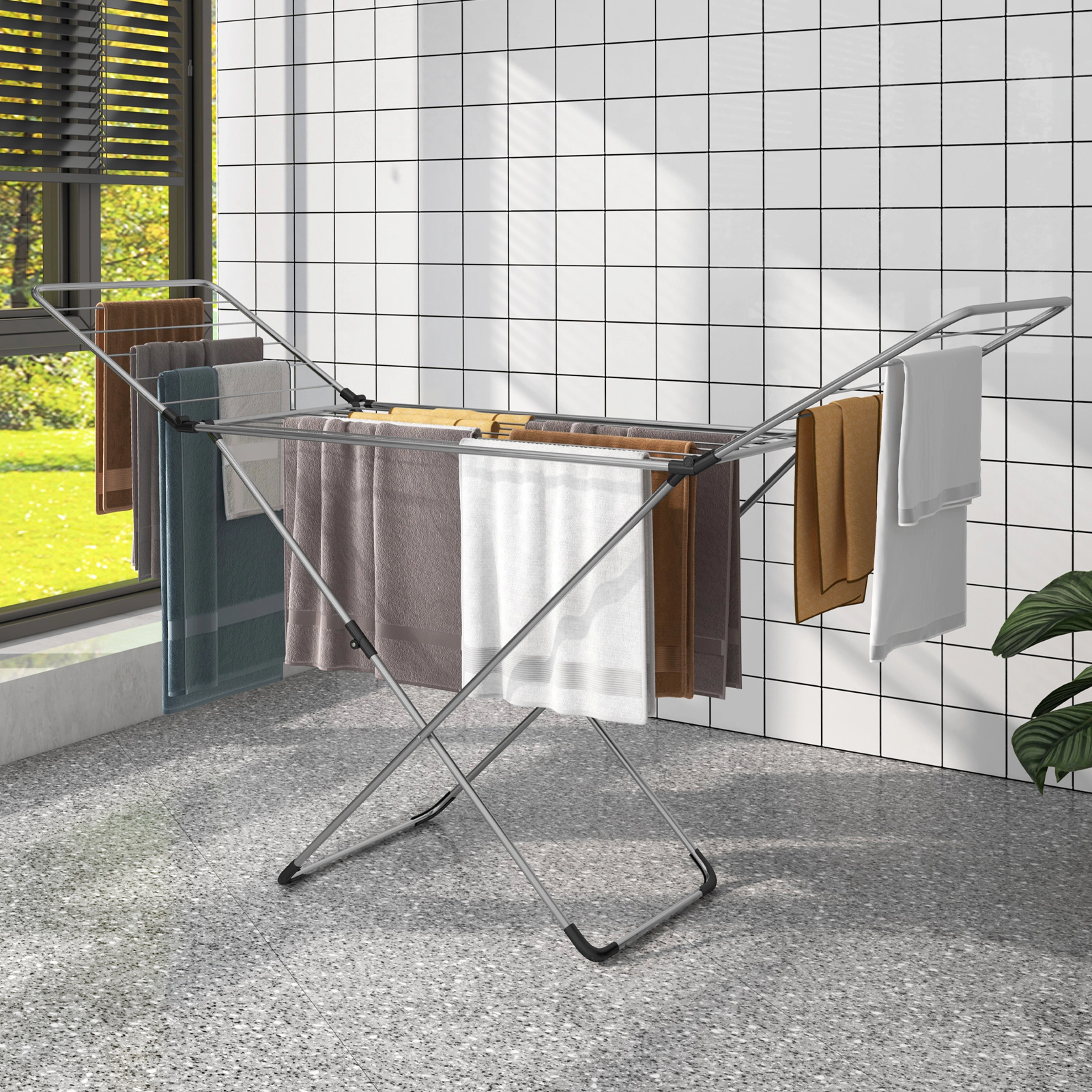 SUGIFT Silver Adjustable Wings for Indoor and Outdoor Folding Clothes Drying Rack