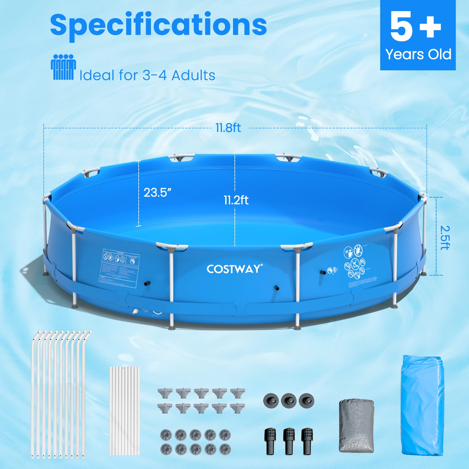 SUGIFT 12 x 12-ft 30-in Deep Blue Round 3-Layer Above Ground Swimming Pool with Pool Cover and Repair Kit