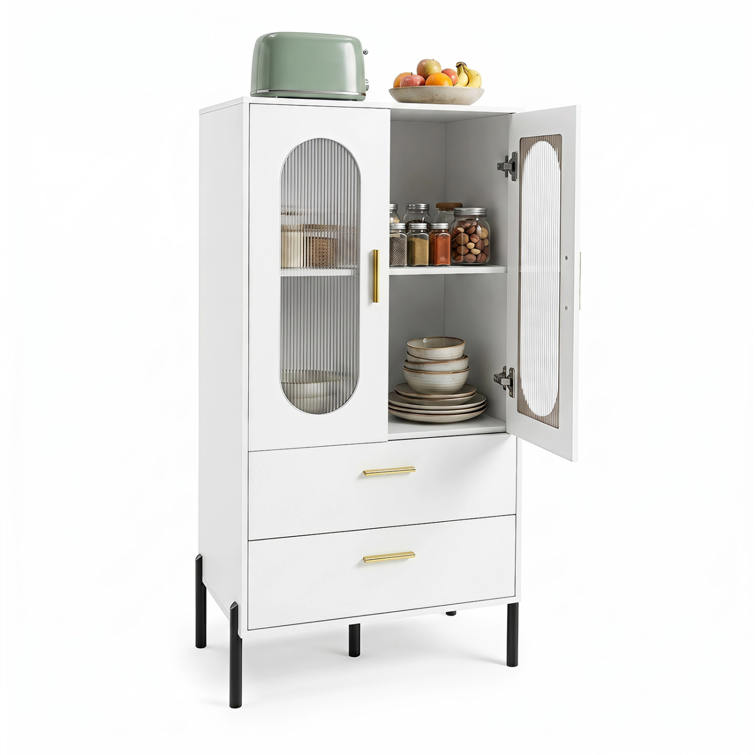 Glintex 47-Inch Fluted Sideboard with 2 Drawers and 6-Inch Clearance, White
