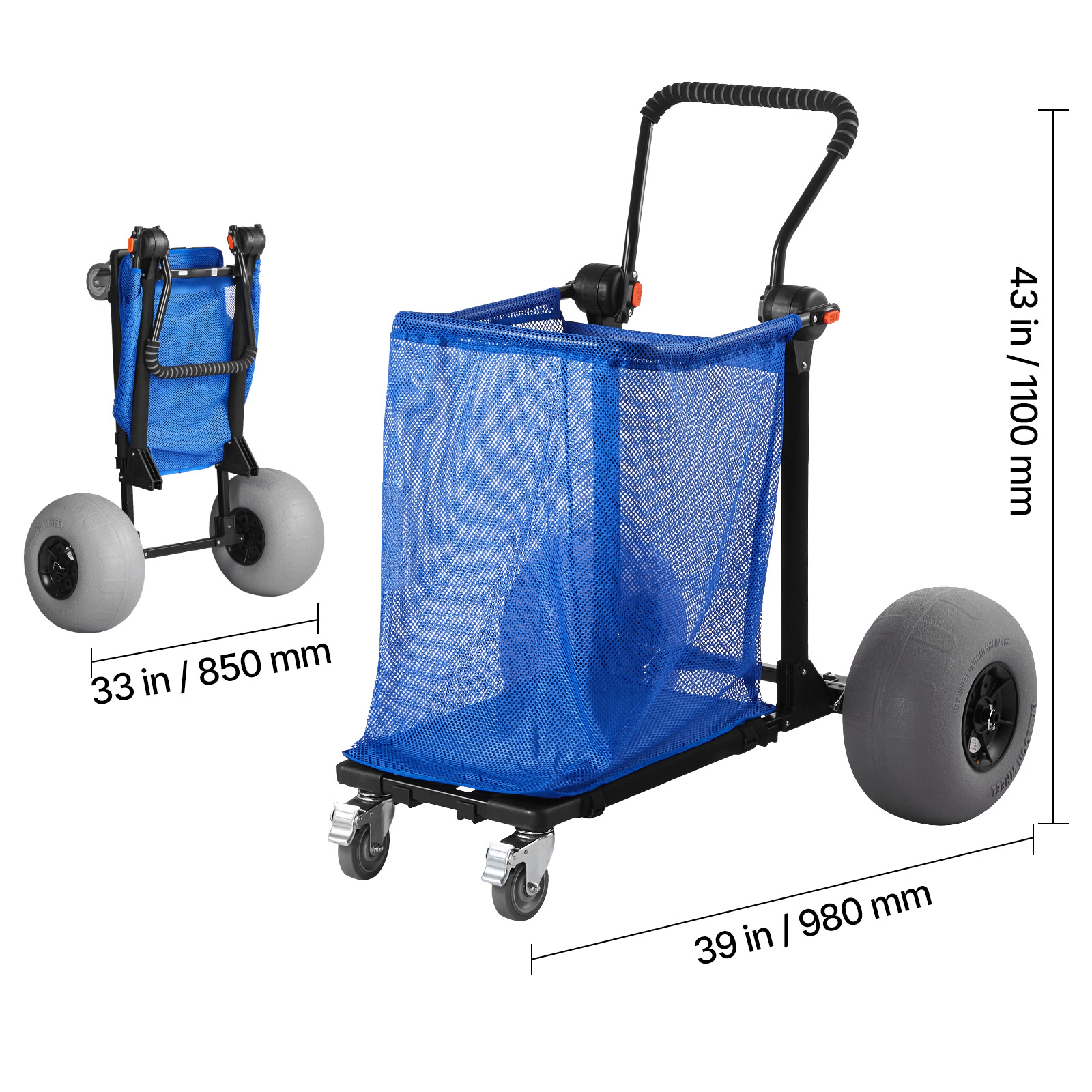 HONGGE Heavy Duty Folding Sand Cart with 12" Balloon Wheels for Beach Camping, 165 lbs Load Capacity