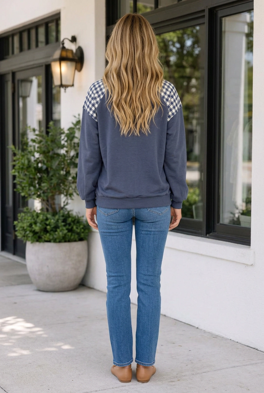 Threaded Pear Women's Franceskah Plaid Quarter Zip Sweatshirt