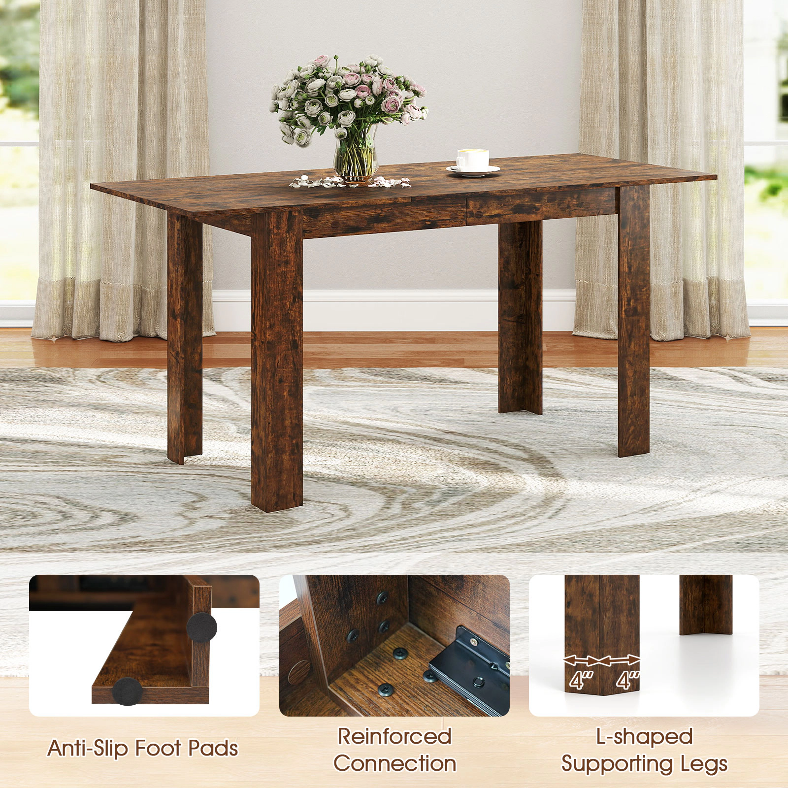 SUGIFT 47 to 62 in Extendable Rectangular Dining Table for 4 to 8 People