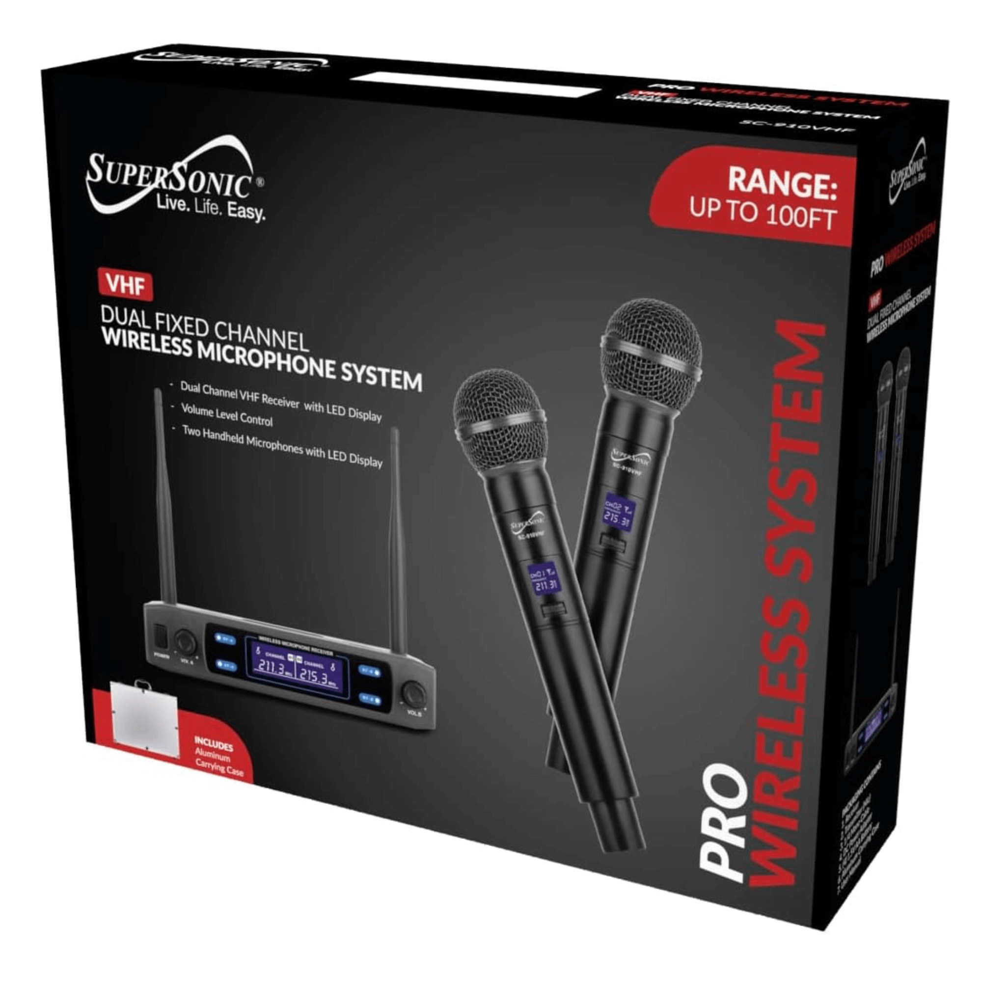 Supersonic VHF Dual Professional Wireless Microphone with Carry Case