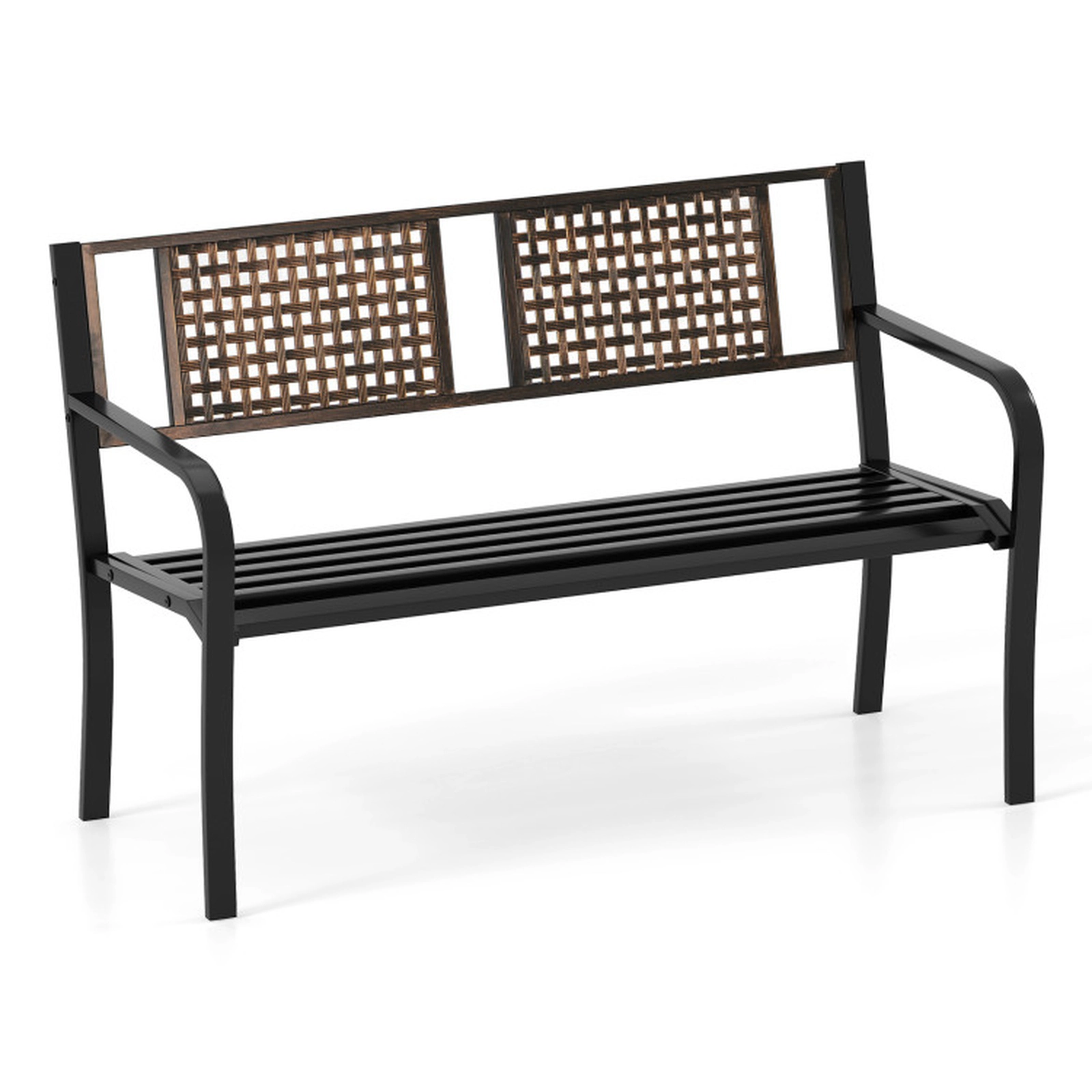 SUGIFT Black Rattan-Like Backrest for 2-3 People 50 Inch Outdoor Metal Garden Bench