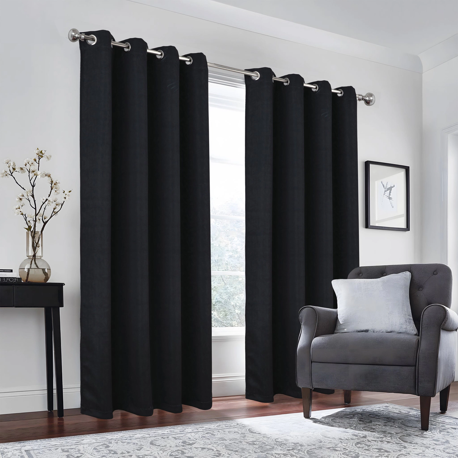 Olivia Gray 100% Polyester 190 GSM Eloise Reversible Blackout Grommet Curtain Panel 54" x 84