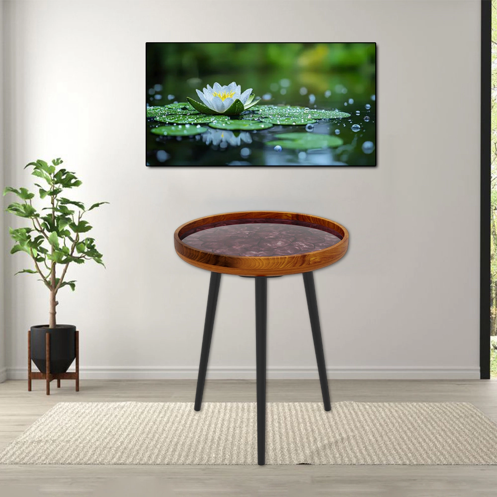 Hivvago Coastal Style Round End Table with Embedded Sea Shell Accents