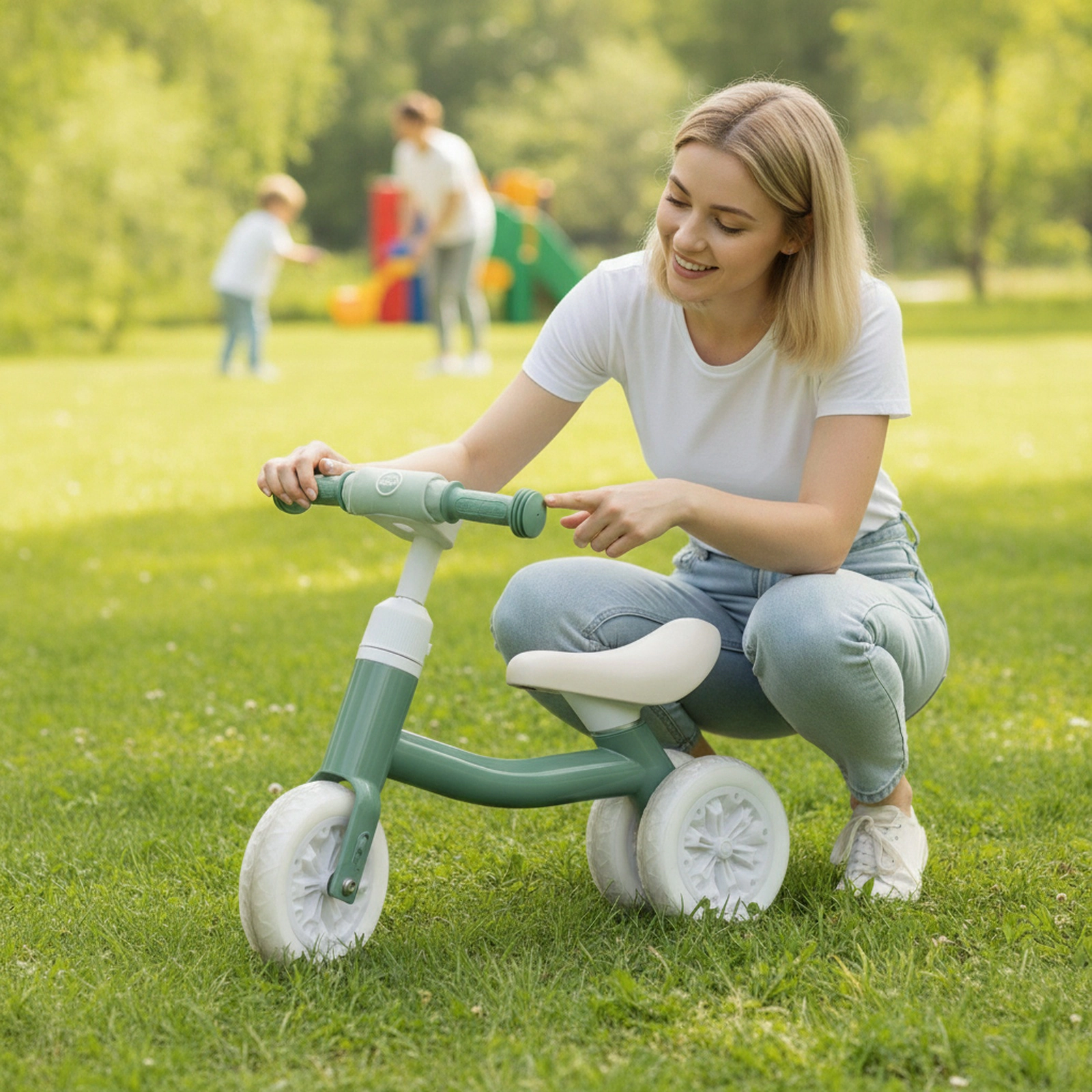 Baby Balance Bike Light-Up Wheels 3-Level Adjustable Handlebar and Seat 45-Degree Steering Limit 12-36 Months Green
