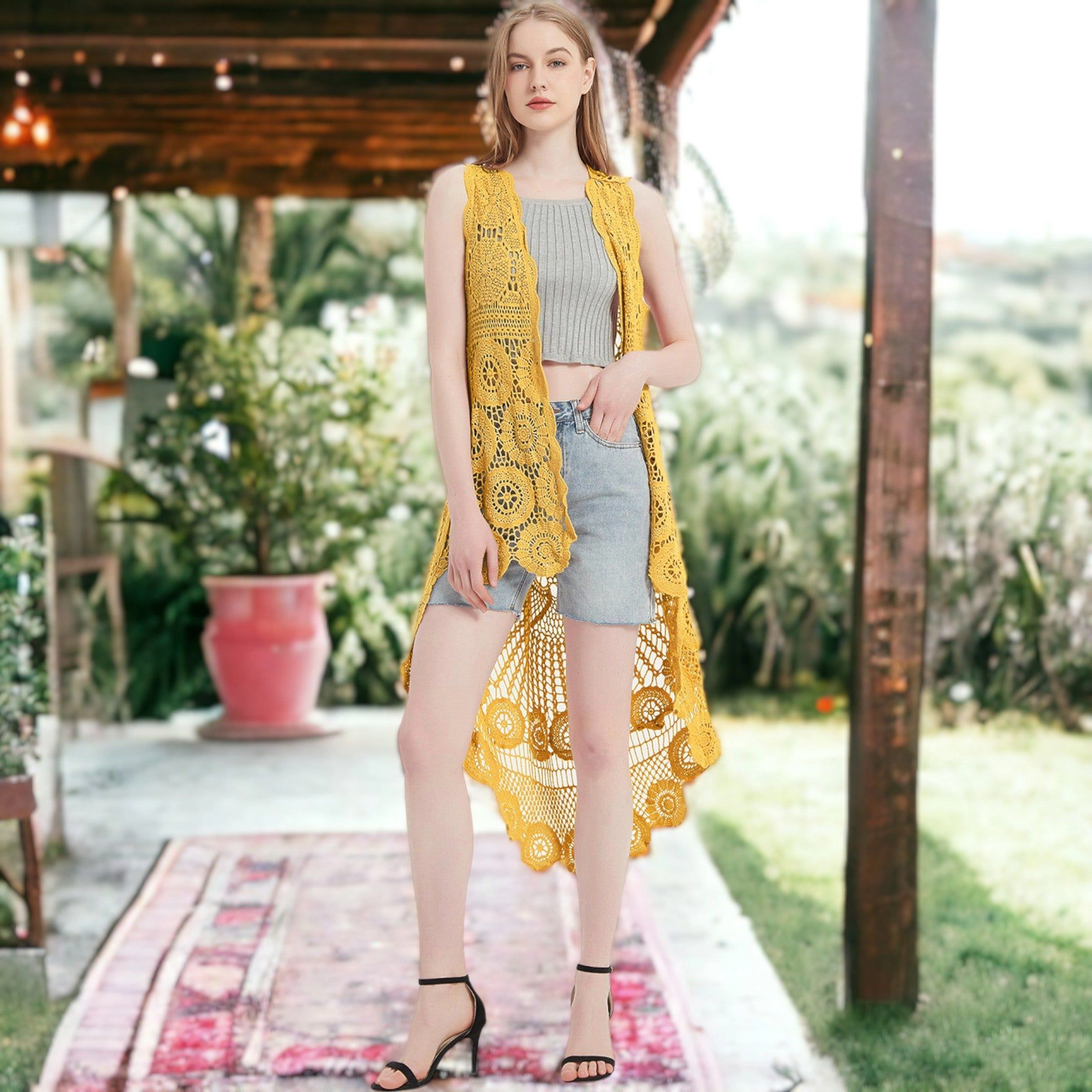 Anna-Kaci Women's Bohemian Crochet Lace Vest