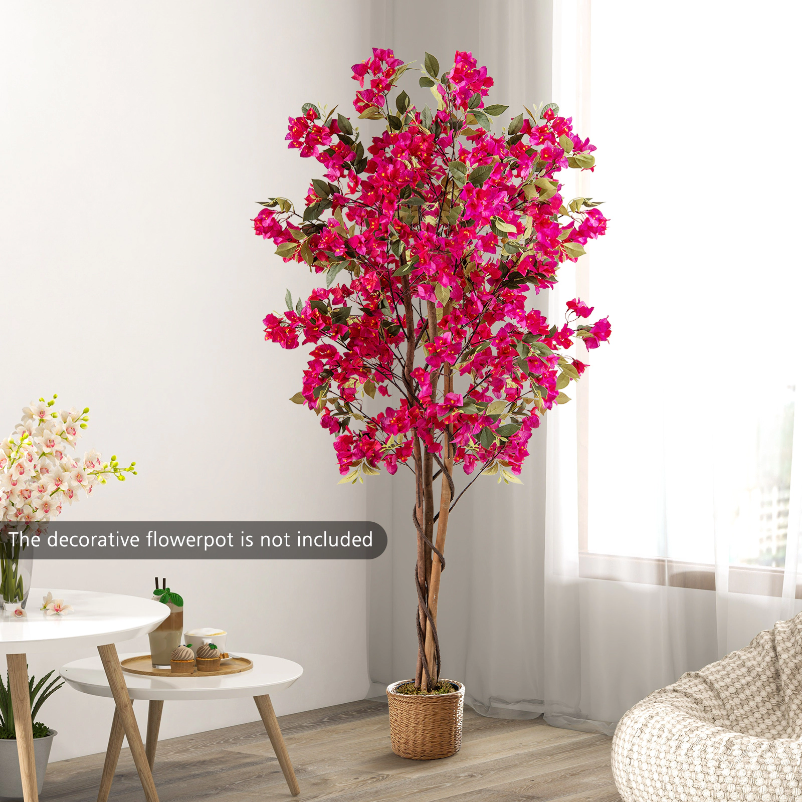SUGIFT 6-ft Tall 910-Flower Faux Bougainvillea Artificial Tree with Weighted Cement-Filled Planter