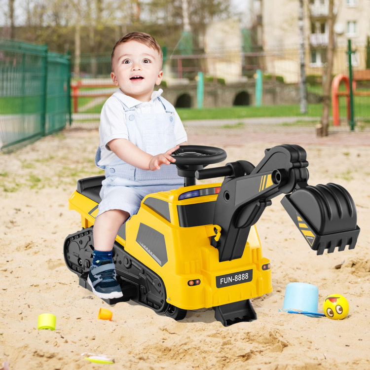 Hivvago 6V Ride on Tractor 3-in-1 Electric Excavator with Adjustable Arms and Music-Yellow