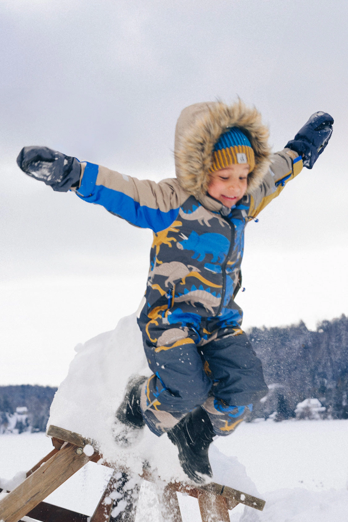 Deux par Boys Dinosaur Print One Piece Play Snowsuit with Detachable Hood