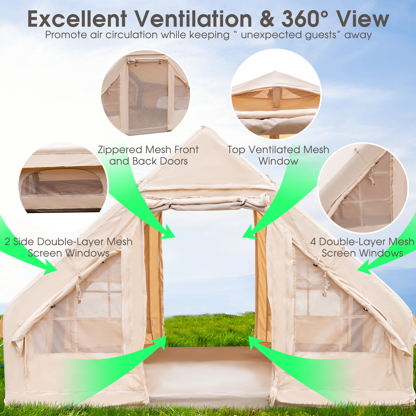 Hivvago Quick Setup Air Tent for Camping and Glamping, Fits 2 to 6 People