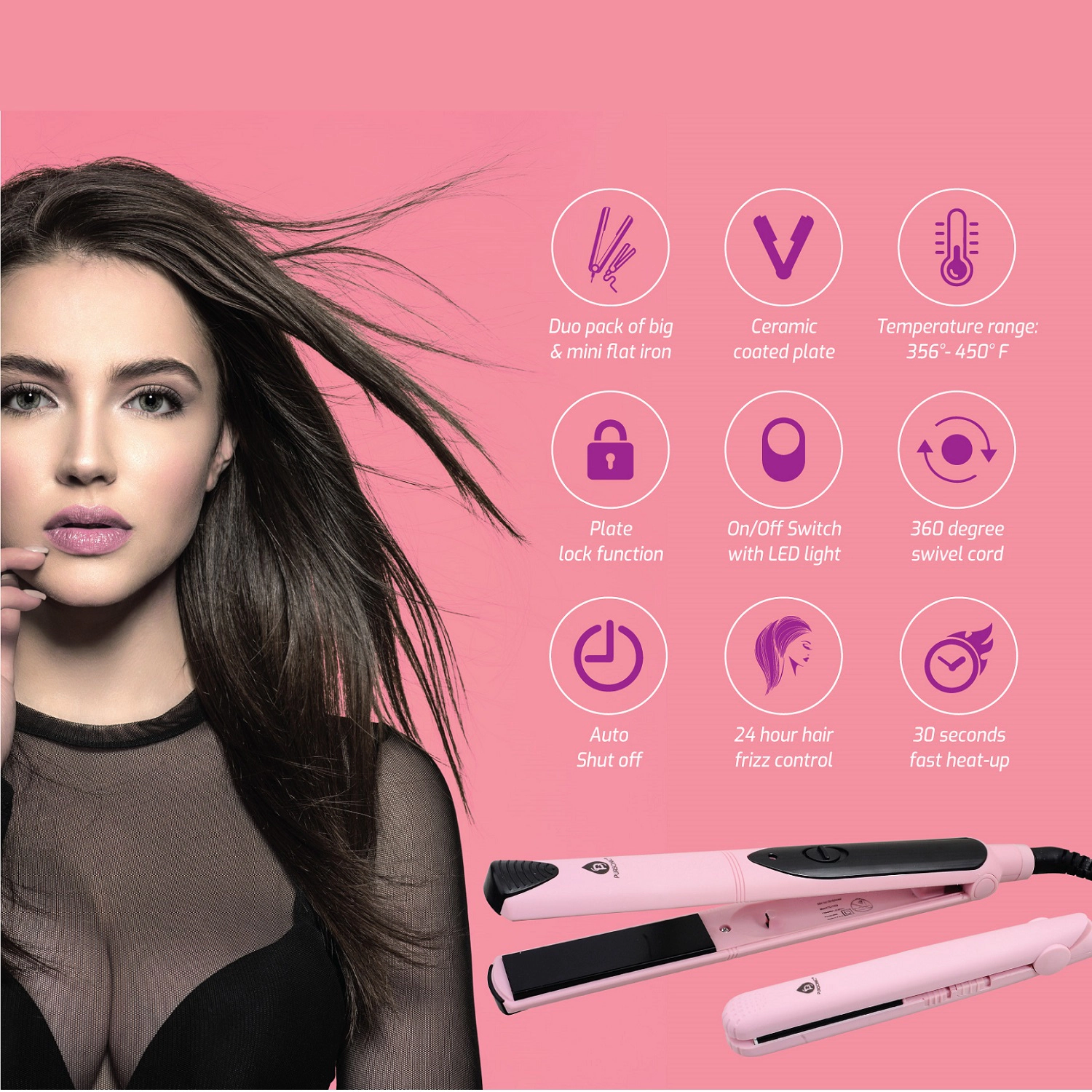 Pursonic Women’s Professional Salon Quality Flat Iron Hair Straightener with Free Travel