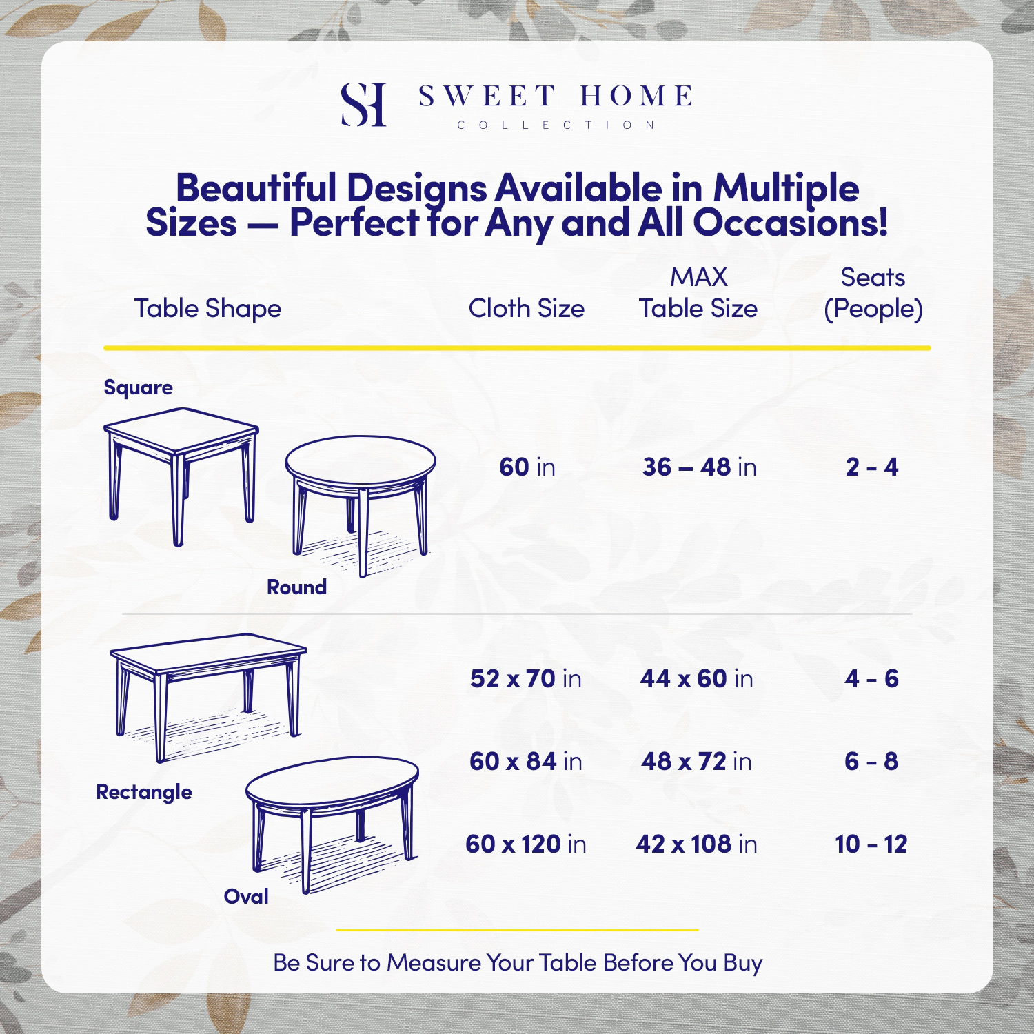 Sweet Home Collection Printed Waterproof Fabric Wynona Leaf Tablecloths
