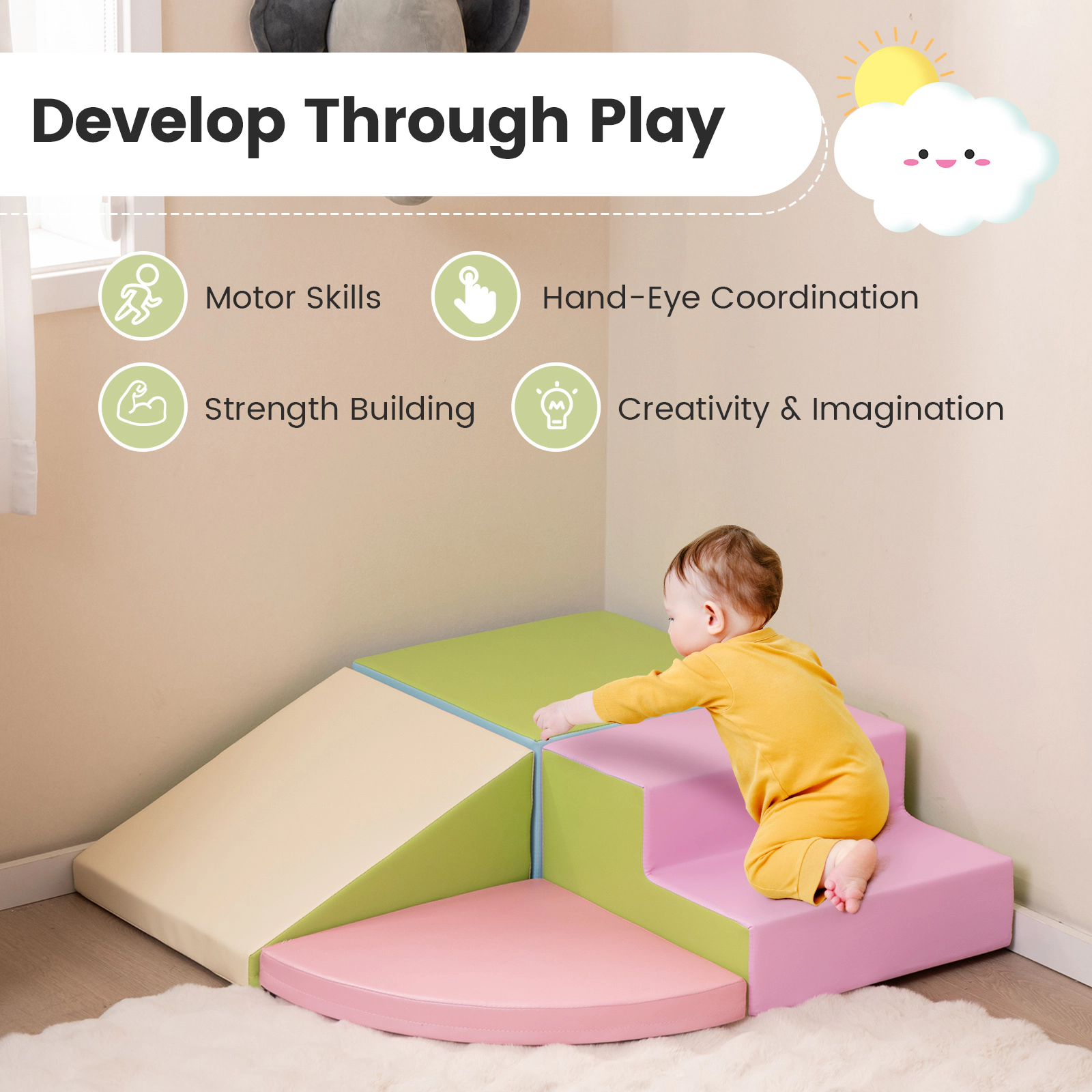 SUGIFT Climb and Crawl Foam Block Play Set for Infant Baby-Pink as Pictures Show