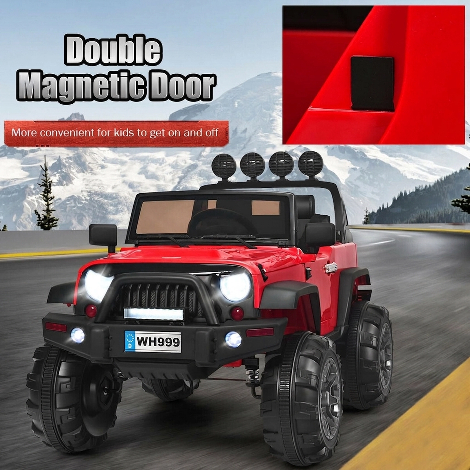 12V Kids Ride On Truck Electric Car 2.4G Parent Remote Magnetic Doors Trunk Storage LED Lights Ages 3-7 Red