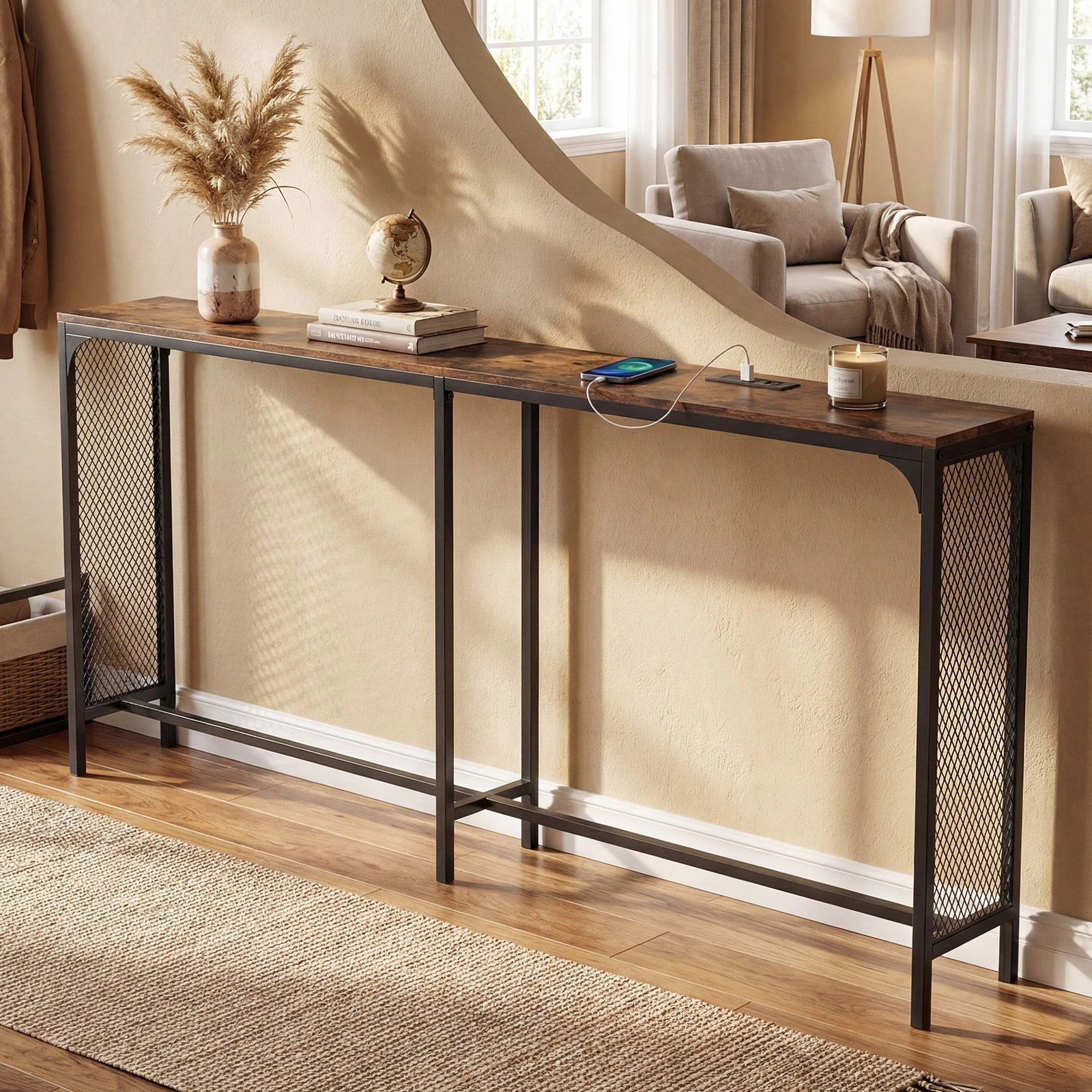 SlickBlue Long Narrow Console Table with Charging Station