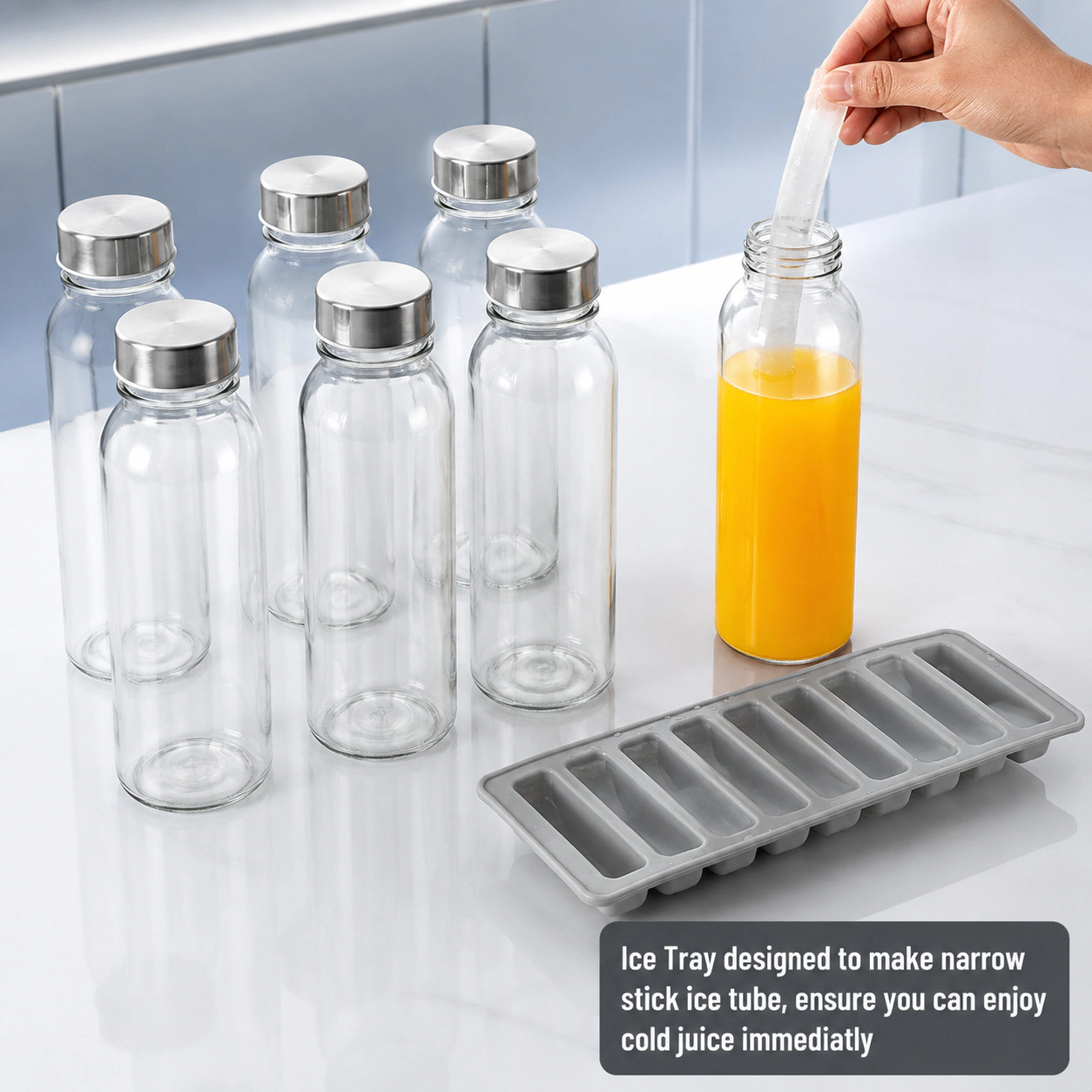 WZK 24 Oz Set of 6 Airtight Leak Proof Lids Glass Juice Bottles