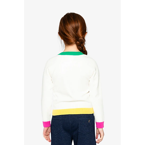Deux par Deux Girls Floral Pointelle Knitted Cardigan
