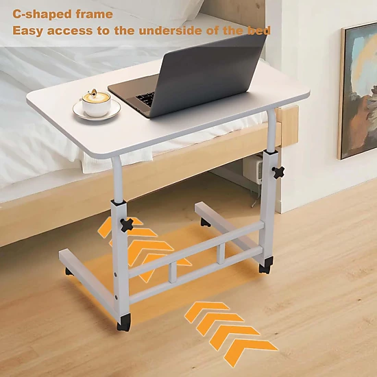 BebreezChic Small Mobile Computer Table on Wheels Adjustable Rolling ...
