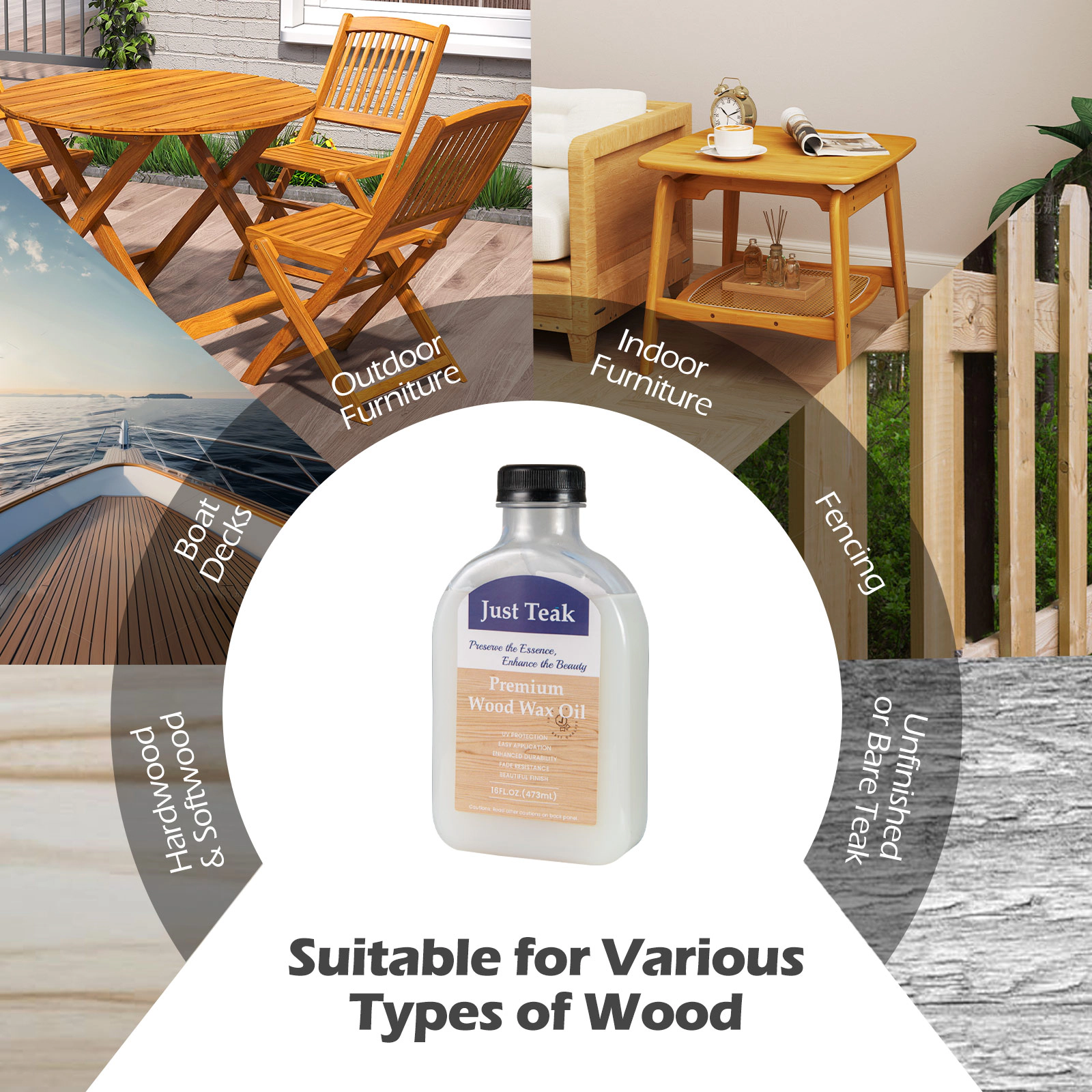 LJG Wood Wax Oil for Outdoor and Indoor Furniture Teak Care Kit to Restore and Protect Wood