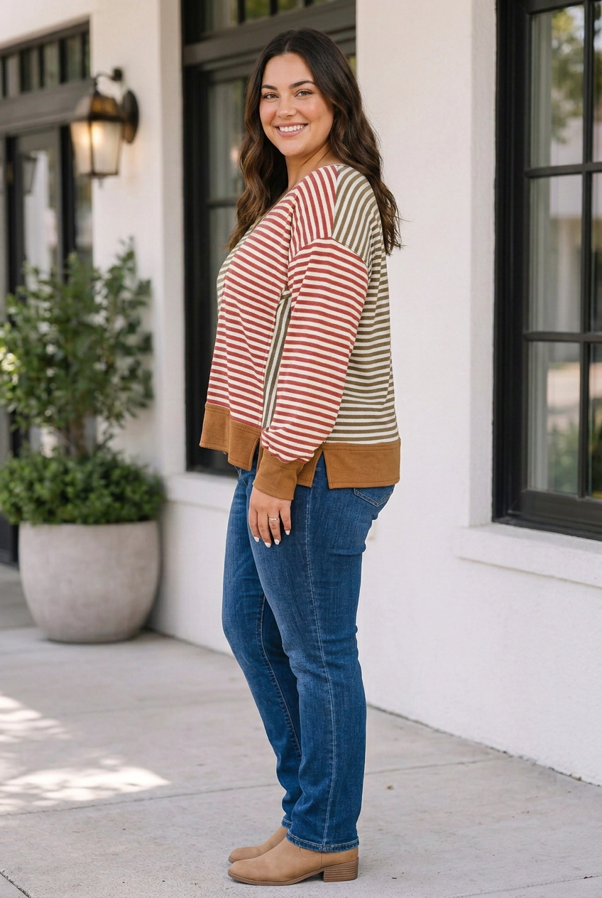 Threaded Pear Carmen Long Sleeve Blouse PLUS Top