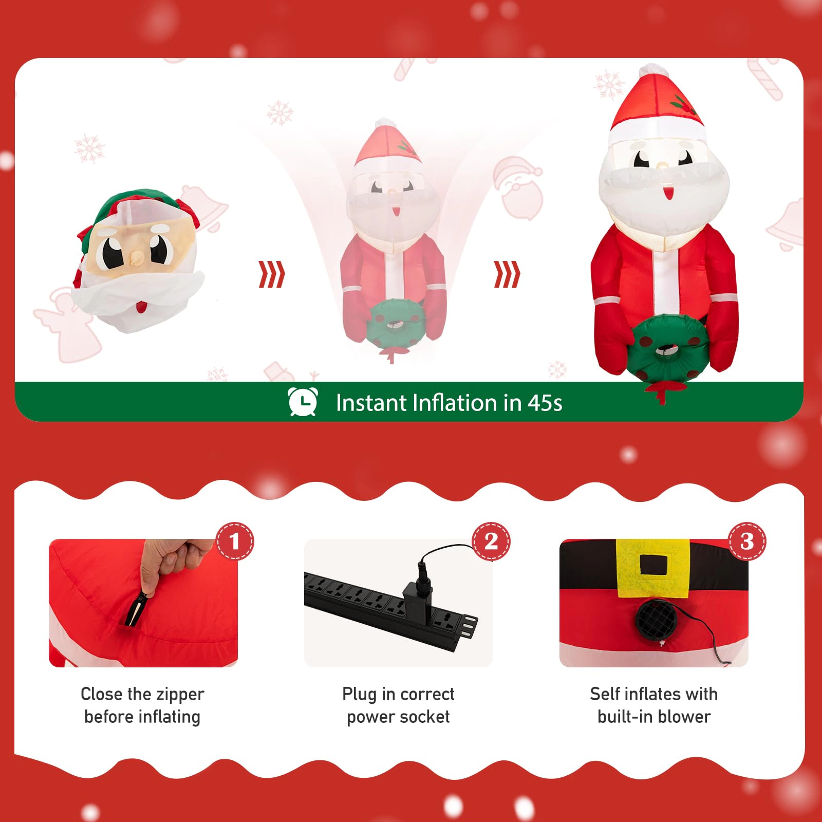 Glintex 3.3-Ft Inflatable Santa Window Breakout with Suction Cups and LED Lights, Red